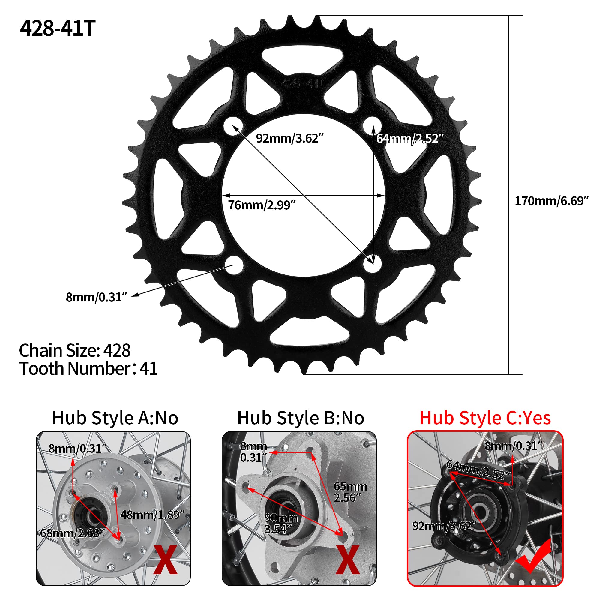 RUTU 428 41 Tooth Rear Sprocket for 50cc-190cc Chinese Pit Dirt Bikes & ATVs - Durable & High-Performance Replacement Part
