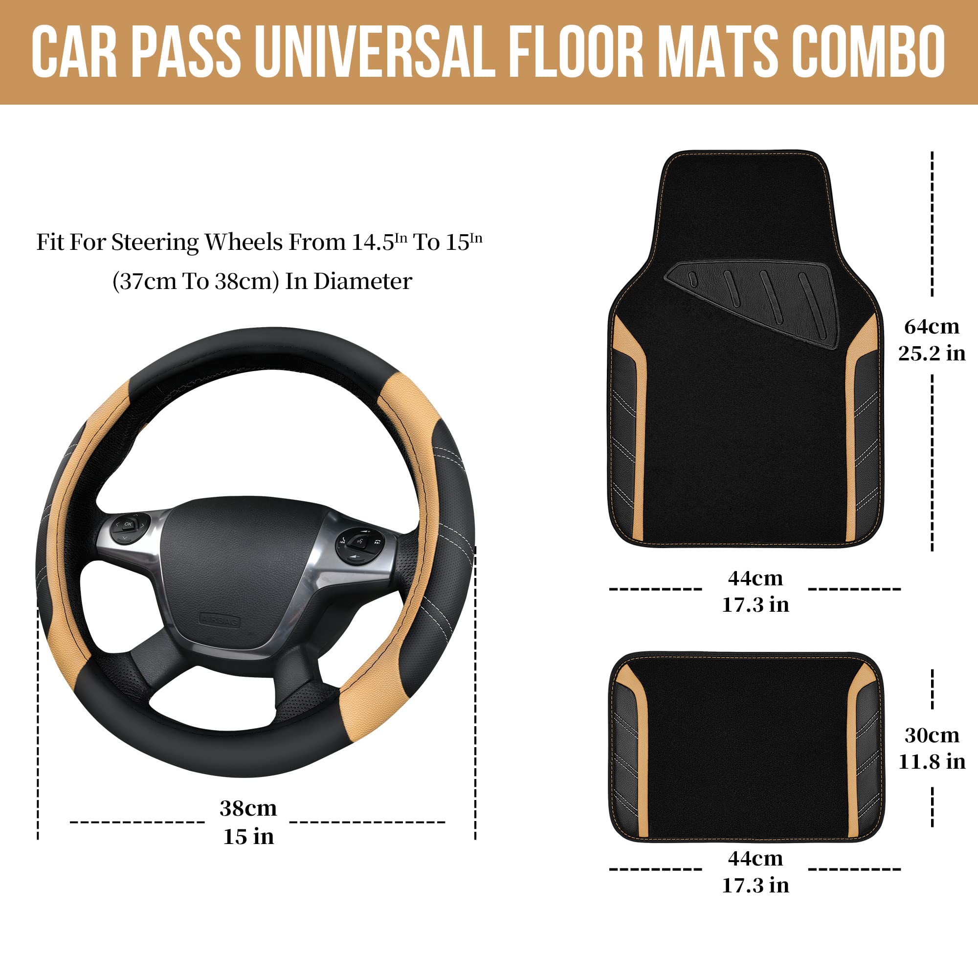 Car Pass Microfiber Steering Wheel Cover And Waterproof Car Floor Mats,Leather Universal Car Combo Fit For 95% Truck,Suv,Cars,14