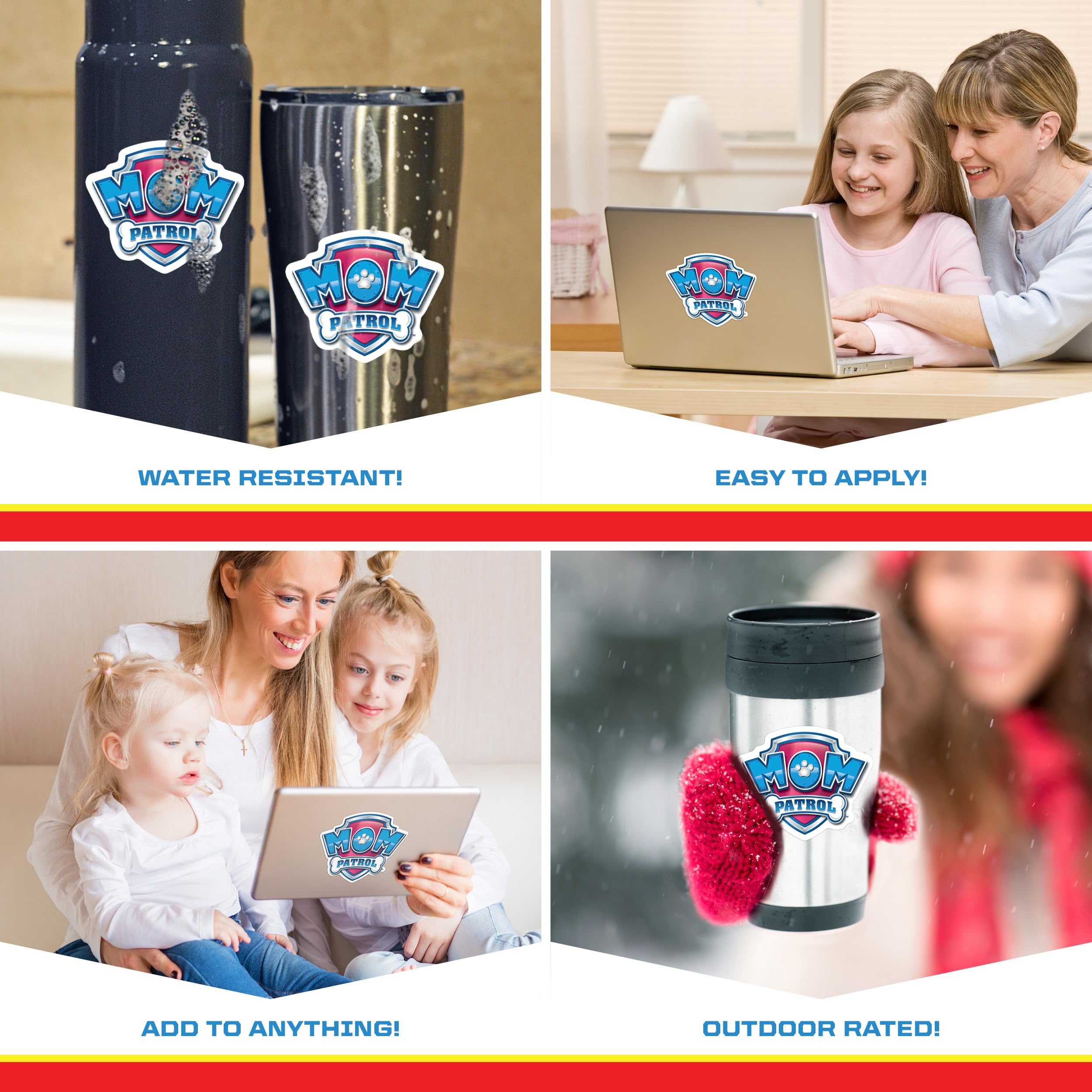 Paw Patrol Mom Patrol Decals - Set Of 3 Mom Patrol Badge Vinyl Stickers For Truck Water Bottle Bike Helmet Laptop Skateboard - O