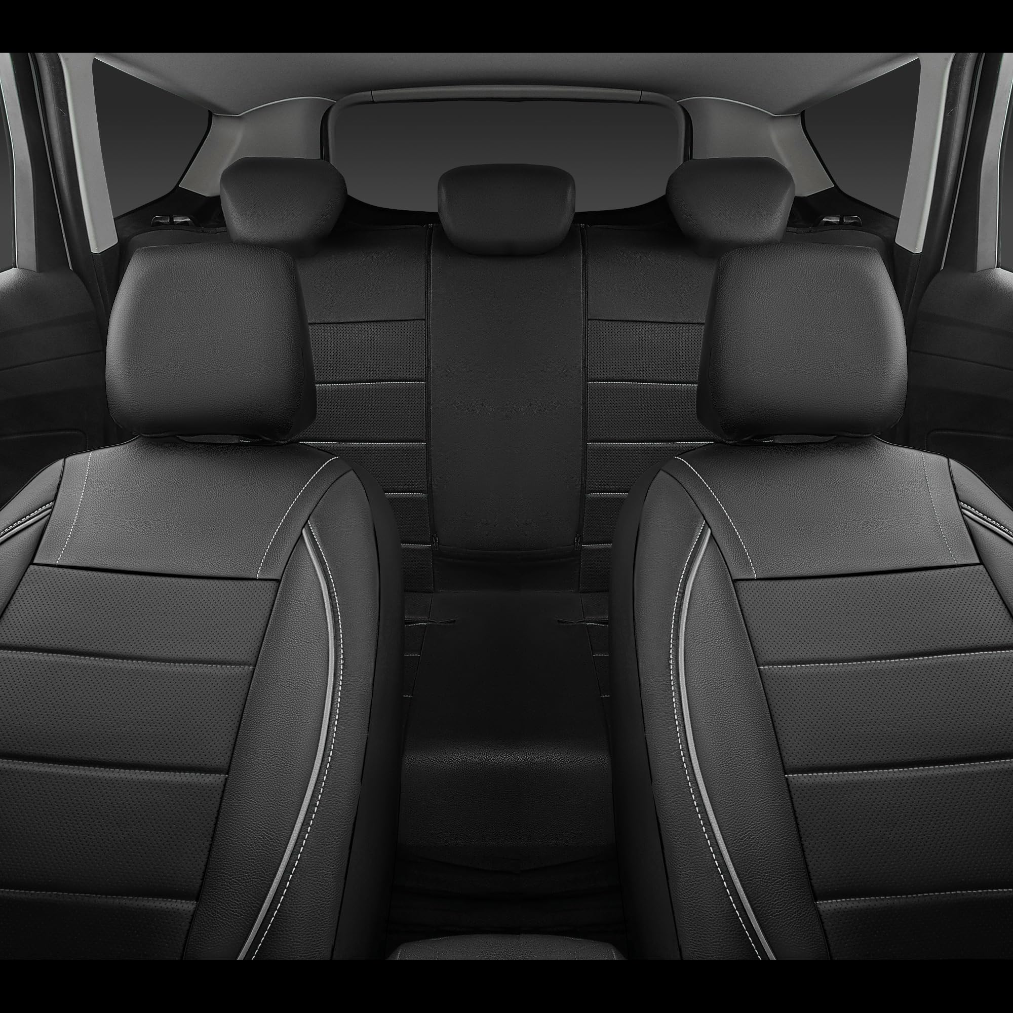 Car Pass Universal Reflect Piping Leather Car Seat Cover, Fit For Suvs,Van,Trucks,Airbag Compatible,Inside Zipper Design And Res