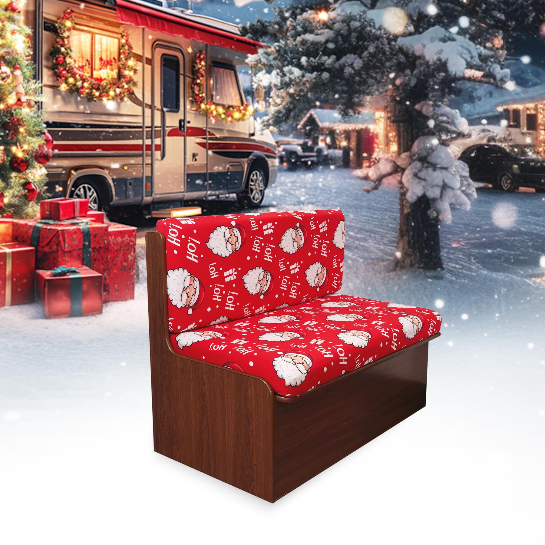 Fuangui Christmas Rv Dinette Cushion Covers Stretch Camper Cushion Cover Booth Seats Replacement Rv Cushion Covers Washable Sofa