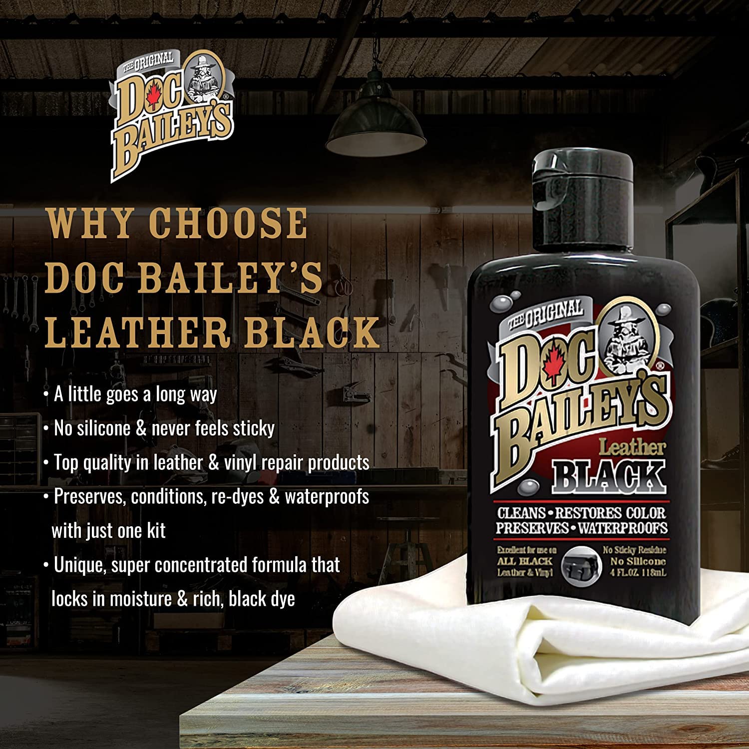 Doc Baileys Black Leather Detail Kit- Complete One-Step Formula To Clean, Condition, And Redye, And Protect Dozens Of Items- Ide
