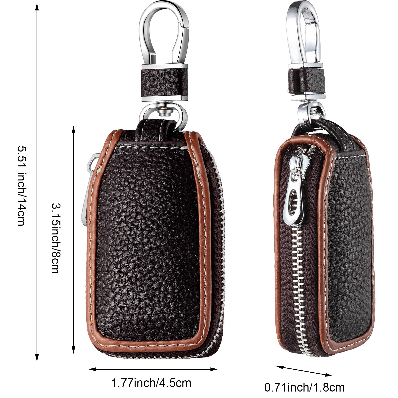 2 Pieces Leather Car Key Chain Case Holder Auto Key Fob Holder Smart Protector Cover (Brown)