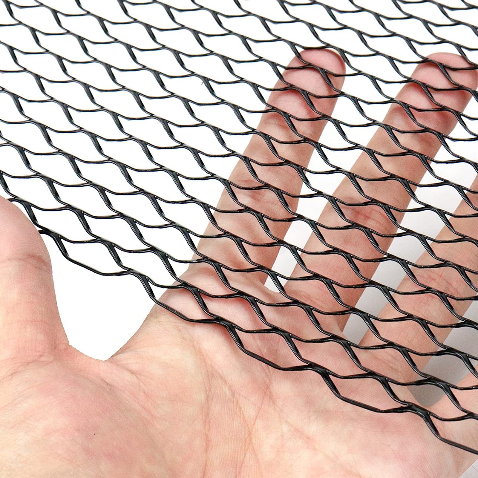 Modengzhe 40 X 13 Inch Car Grill Mesh Sheet, Black Painted Aluminum Alloy Multifunctional Grille Mesh Roll, 8 X 25Mm Seagull-Shape Grids