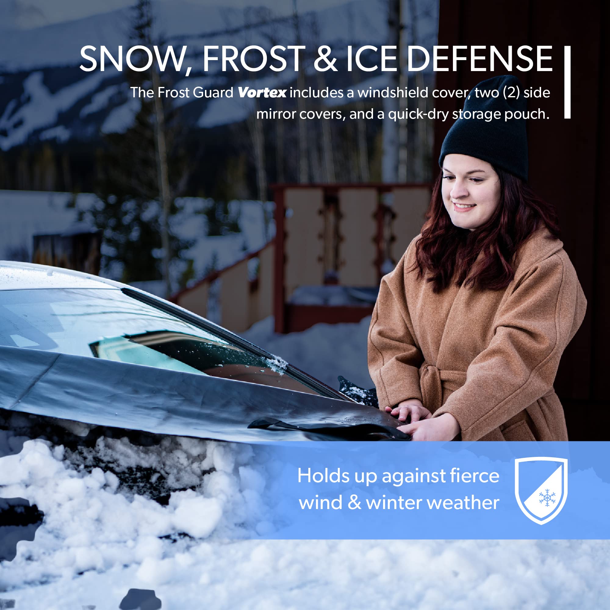 Frostguard Vortex Premium Winter Windshield Cover With Built-In Security Panels And Wiper Blade Coverage + Mirror Covers - Weath