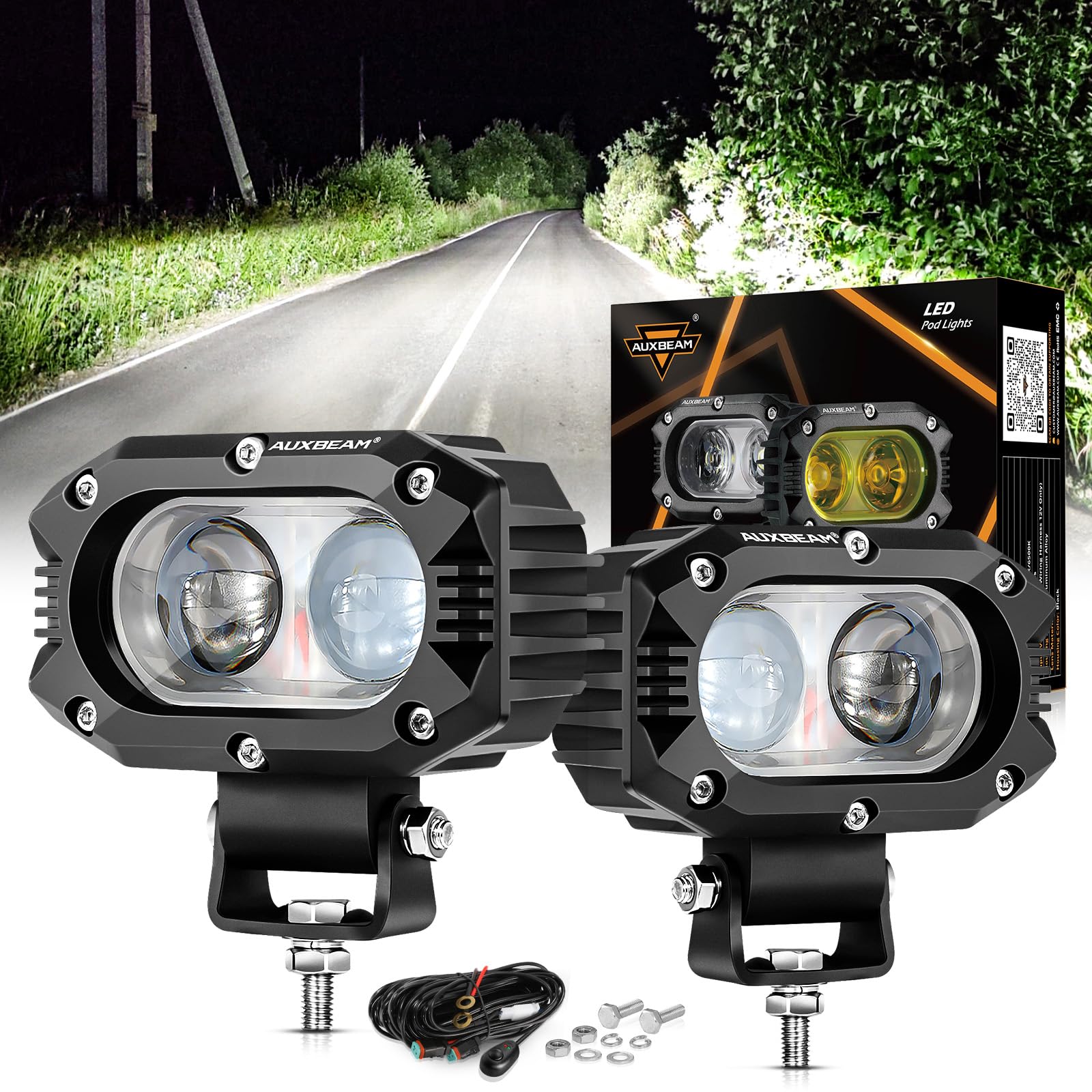 Auxbeam 4In 60W Led Pod For Truck, Super Bright Offroad Driving Spot Beam 2Pcs Cube Light Bar For Motorcycle, Atv, Utv, Suv, Boa