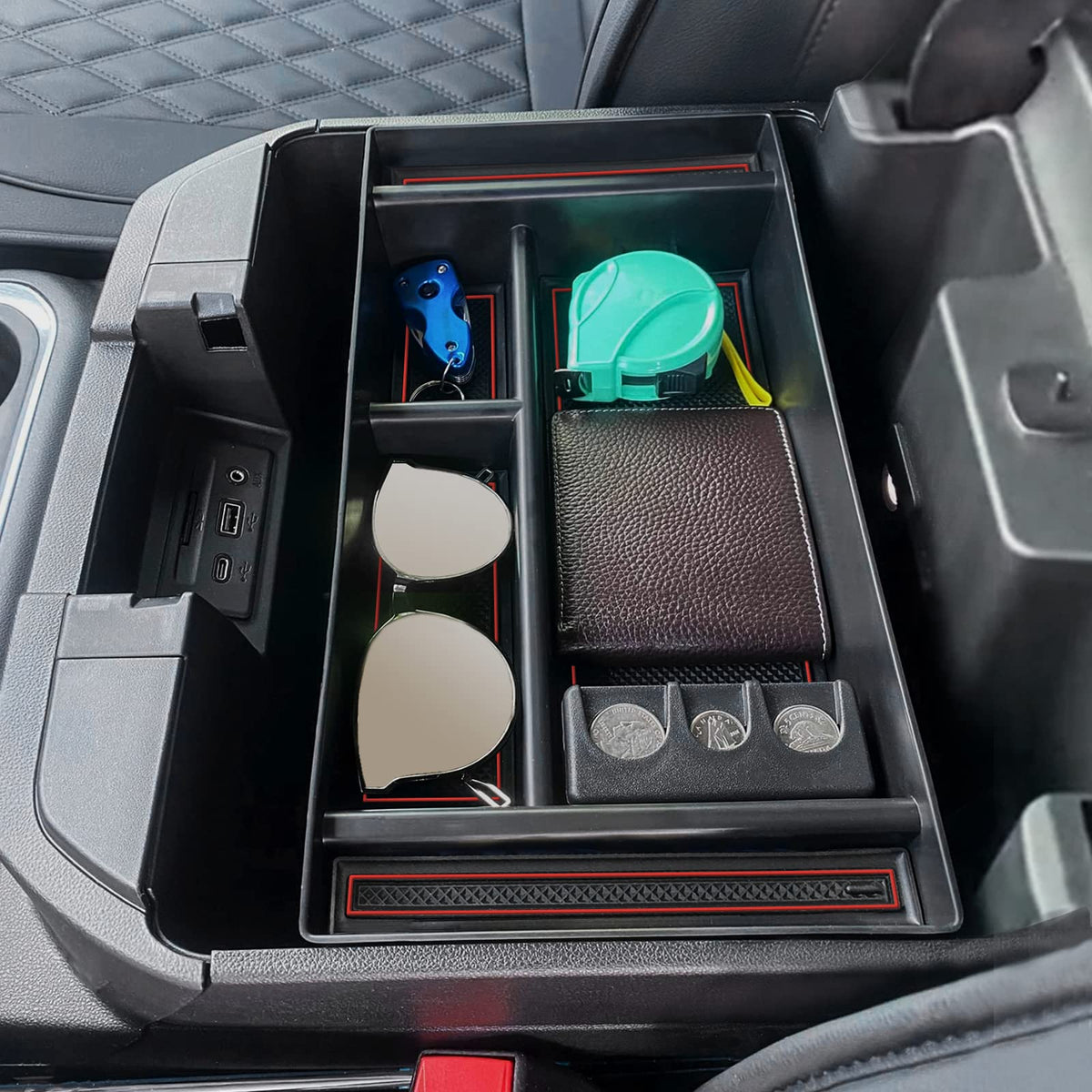 Topinstall Red Center Console Tray Compatible With 2019-2023 2024 Chevy Silverado/Gmc Sierra 1500 And 2020-2024 Silverado/Sierra