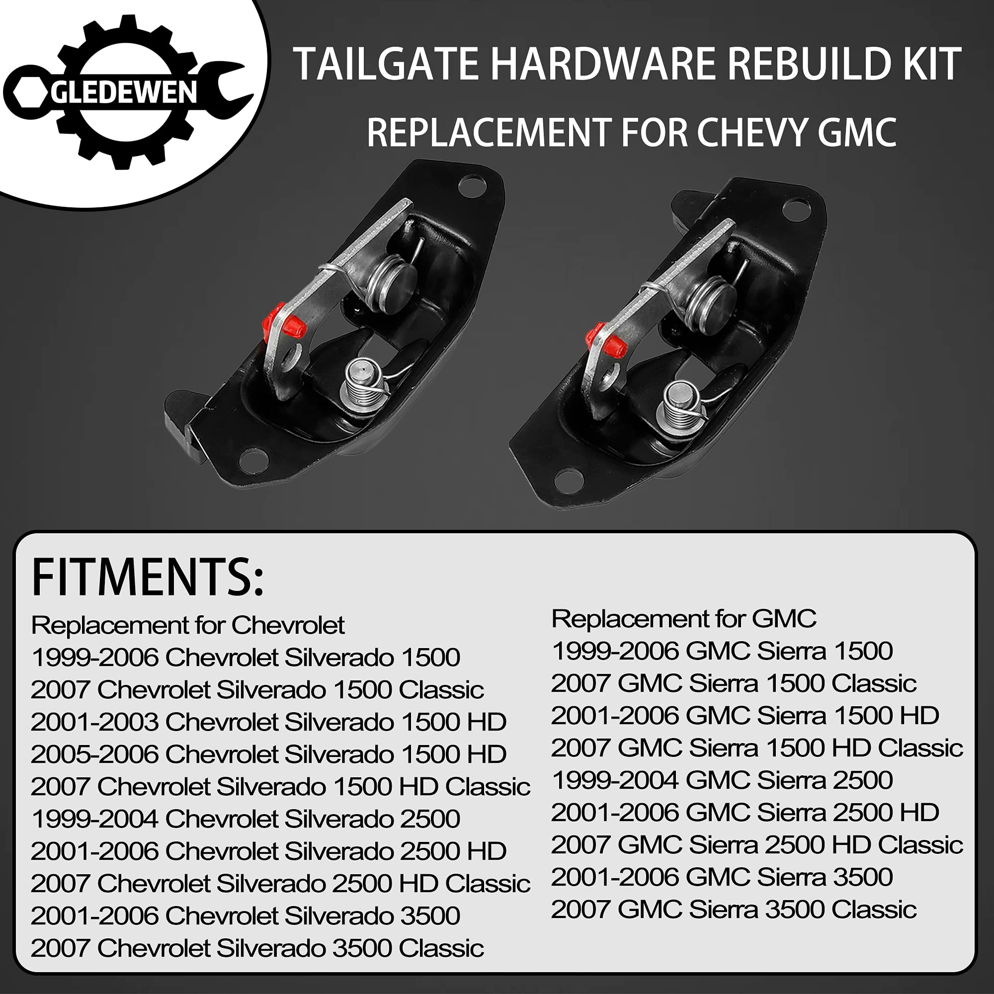 Tailgate Handle Latch Rebuild Kit, Compatible With 1999-2006 Chevy Silverado 1500 2500 3500, Gmc Sierra, Replaces# 15997911 15921948 Rear Tail Gate Door Parts Gasket Bezel Lock Bolt Hinge Locking Set