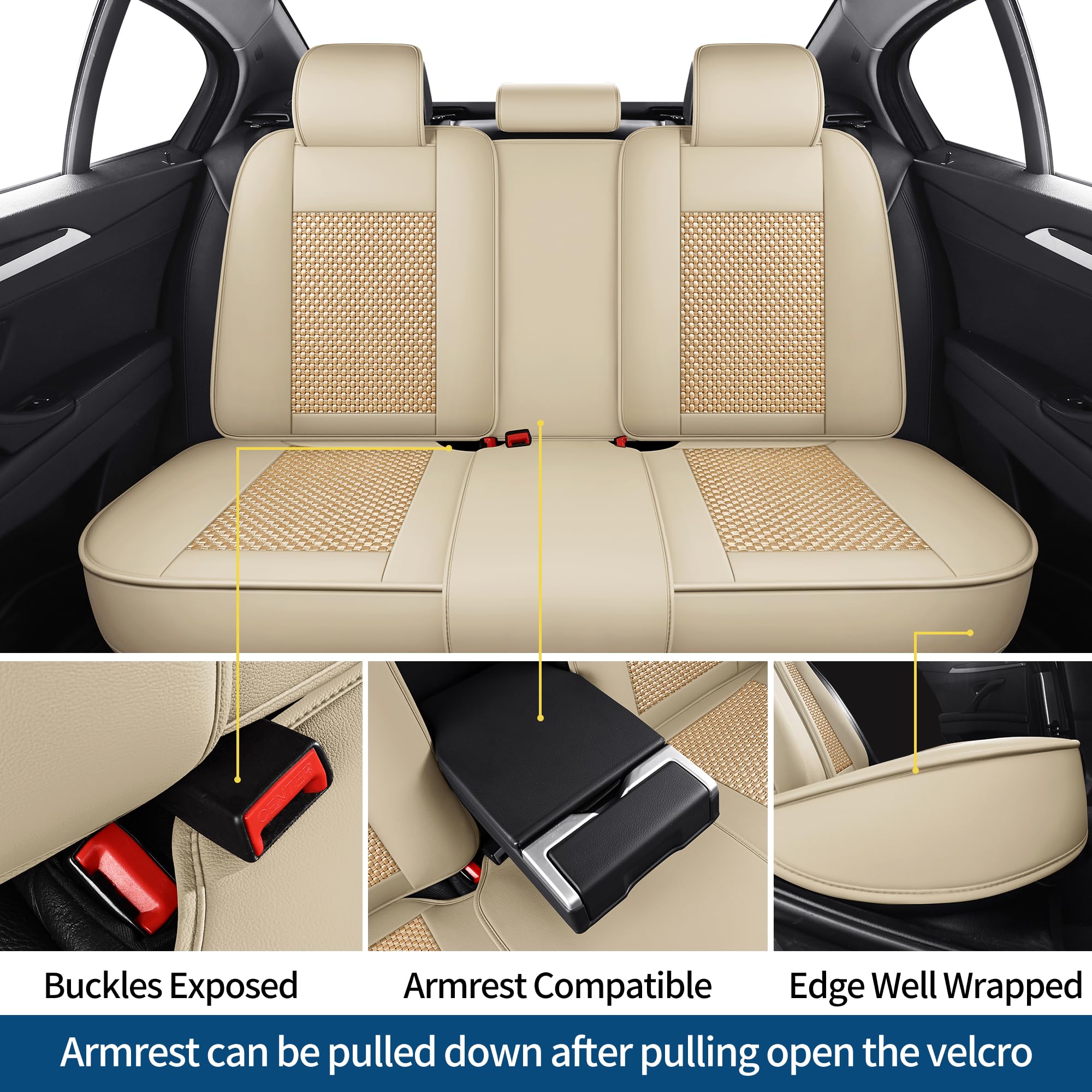 Chezope Black Beige Automotive Car Seat Covers Full Set Universal for Women Men Fit for Most Cars SUV Sedans Trucks Leather Wate