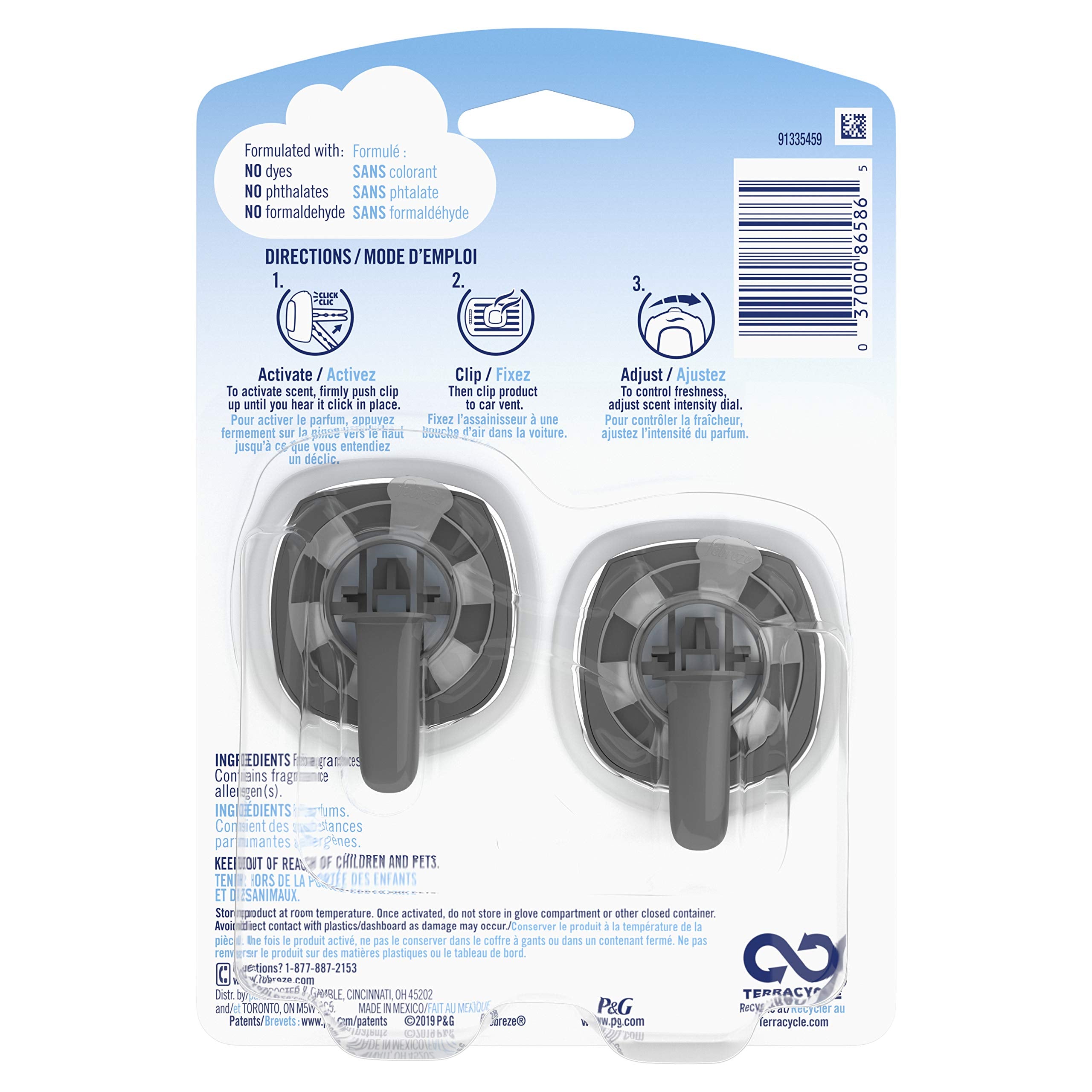 Febreze Car Air Fresheners, Gain Original Scent, Odor Fighter, 2 Count, Green Vent Clips