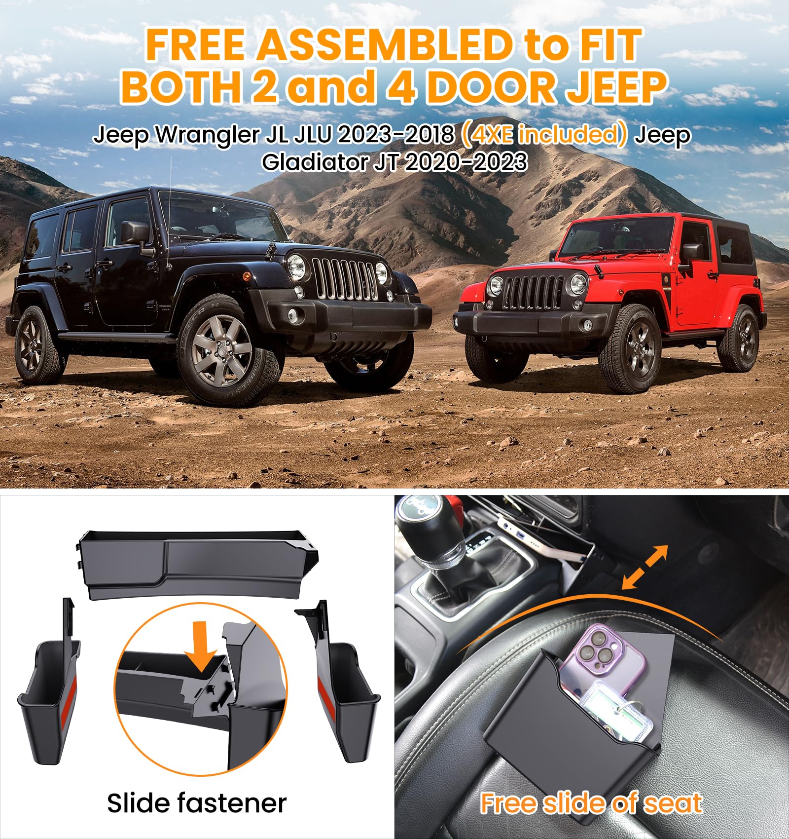 Eamplest Gear Shift Center Console Side Tray Organizer for Jeep Wrangler JL JLU 4xe 2023 2022 2021 2020 2019 2018& Gladiator JT