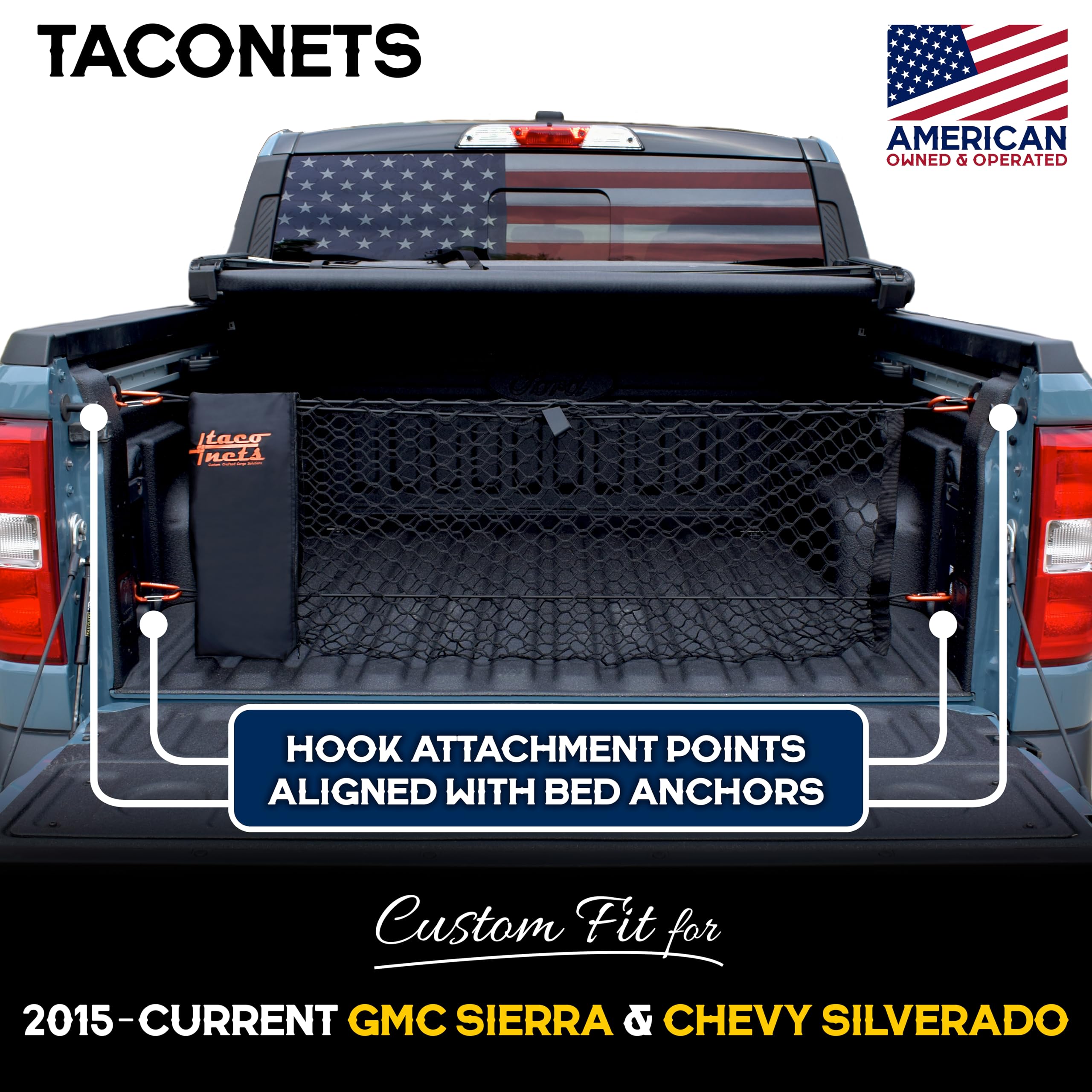 Taconets Gmc Sierra & Chevy Silverado Envelope Style Truck Bed Cargo Net - Fits 2013-2024 - Upgraded 5Mm Bungee - Free Storage B