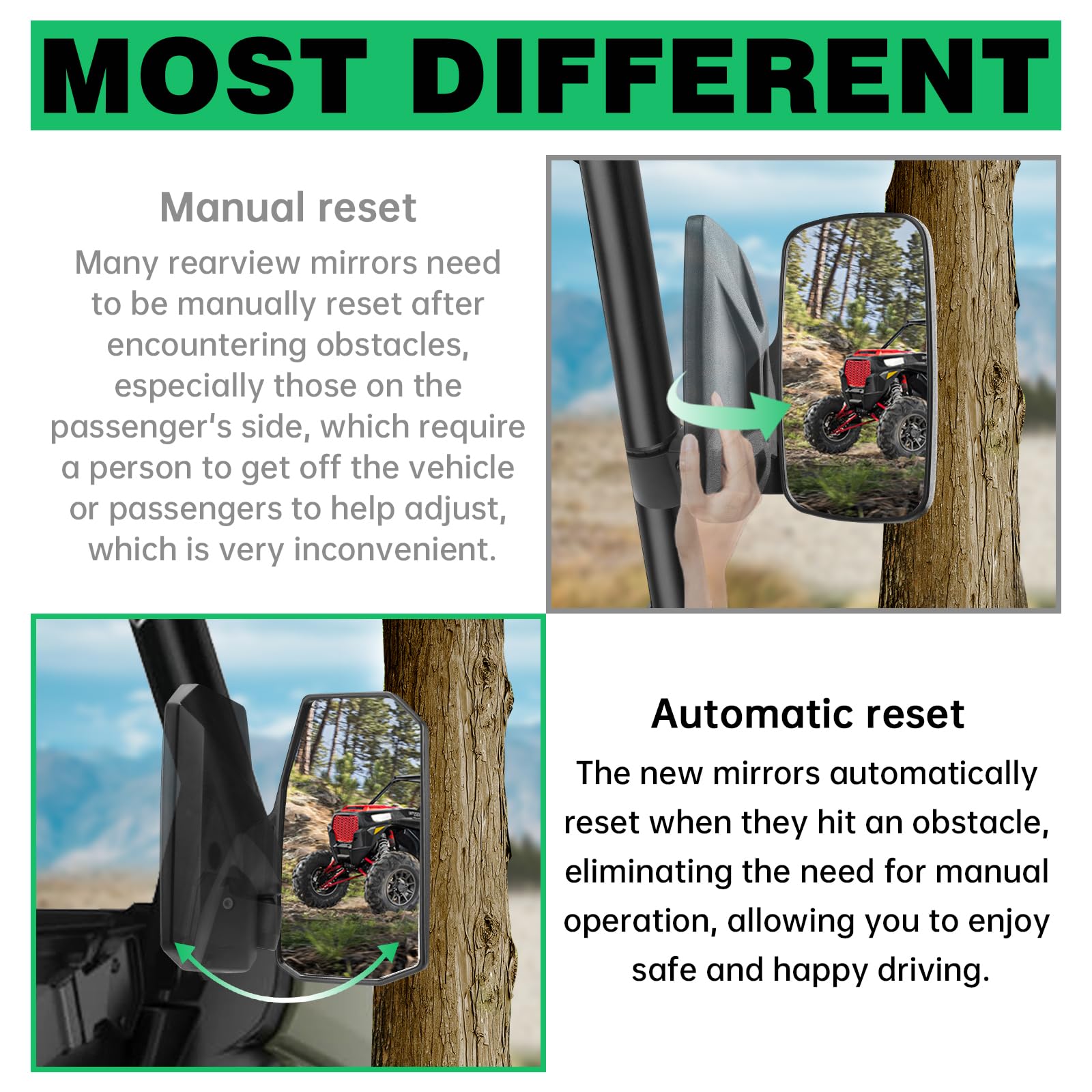 Shejisi Defender Side Mirrors,The Spring Back Feature Allows Easy Reset After Fold,2024 New Utv Mirrors Compatible With Can Am D