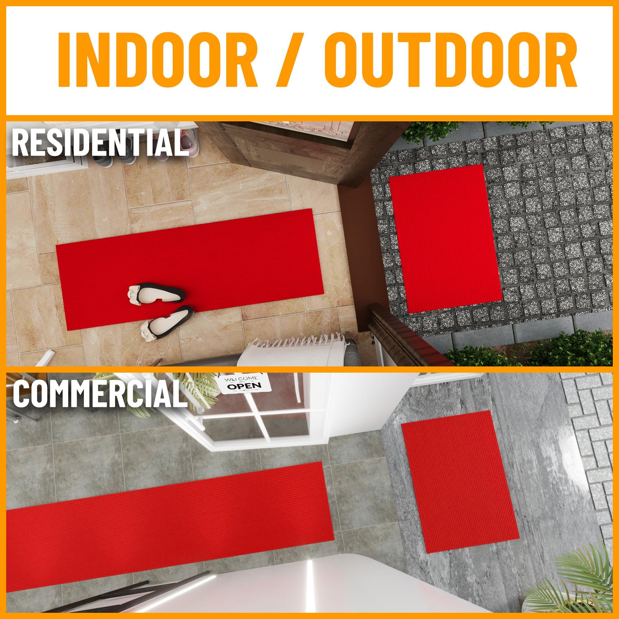 Ottomanson Scrabe Rib Collection Waterproof Non-Slip Rubberback Solid Design 2X3 Indoor/Outdoor Entryway Mat, 2' X 3', Red