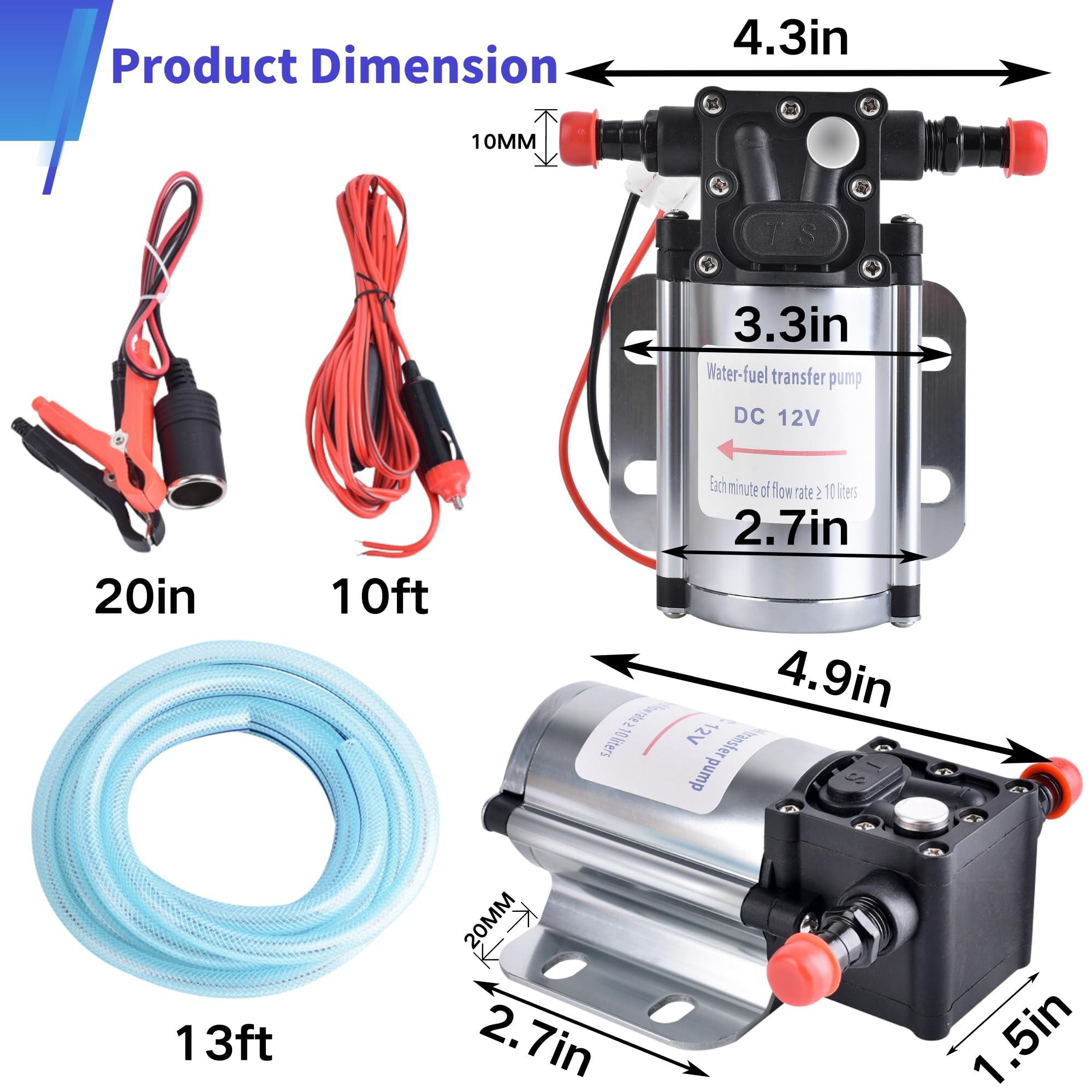 Fuel Transfer Pump Kits, 12 Volt Electric Fuel Transfer Pumps, High Efficiency Self-priming Pumps for Pumping Gasoline, Diesel,