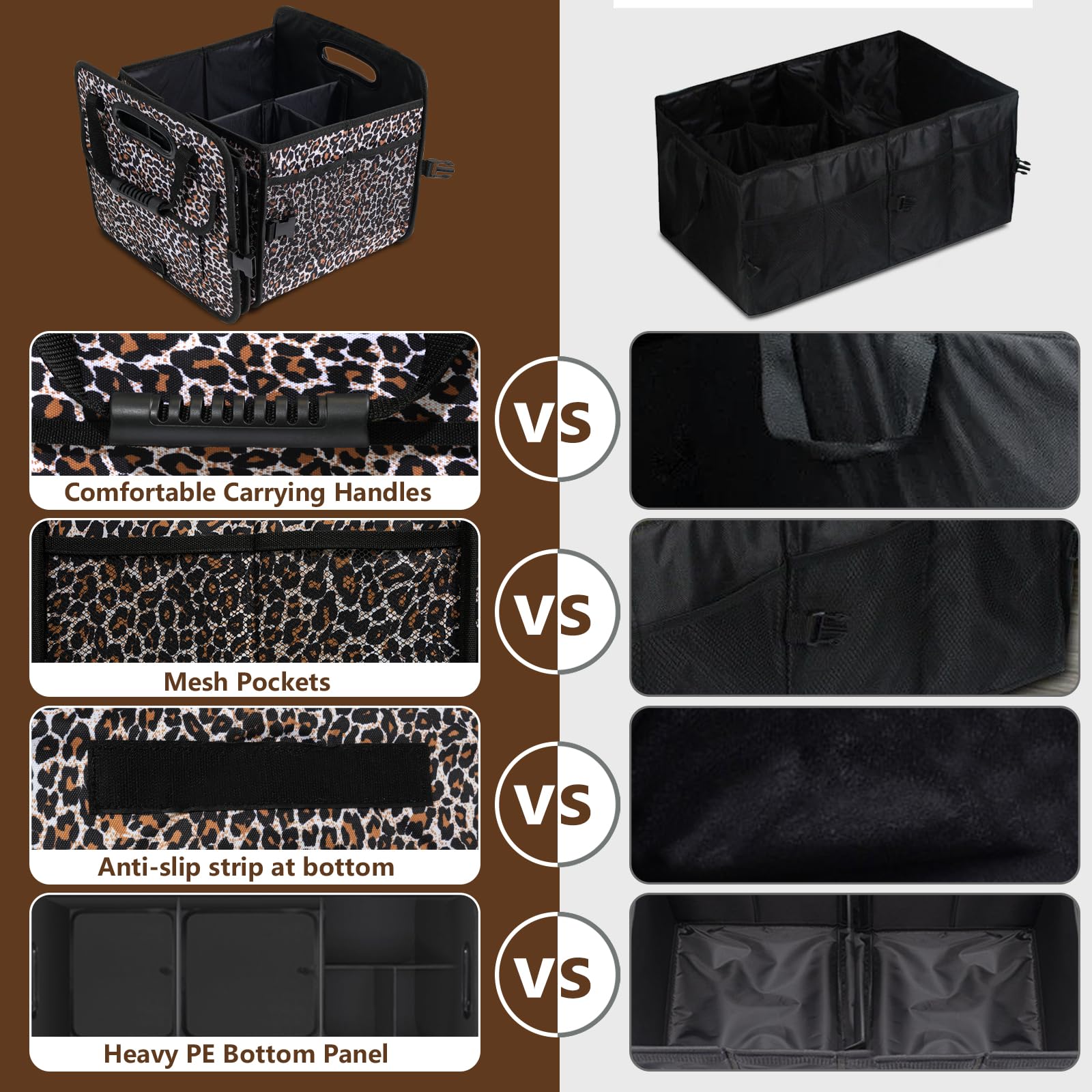 Leopard Print Trunk Organizer - 95L Large Capacity, Non-Slip Bottom, Waterproof, Portable Car Storage For Suv, Truck, Sedan
