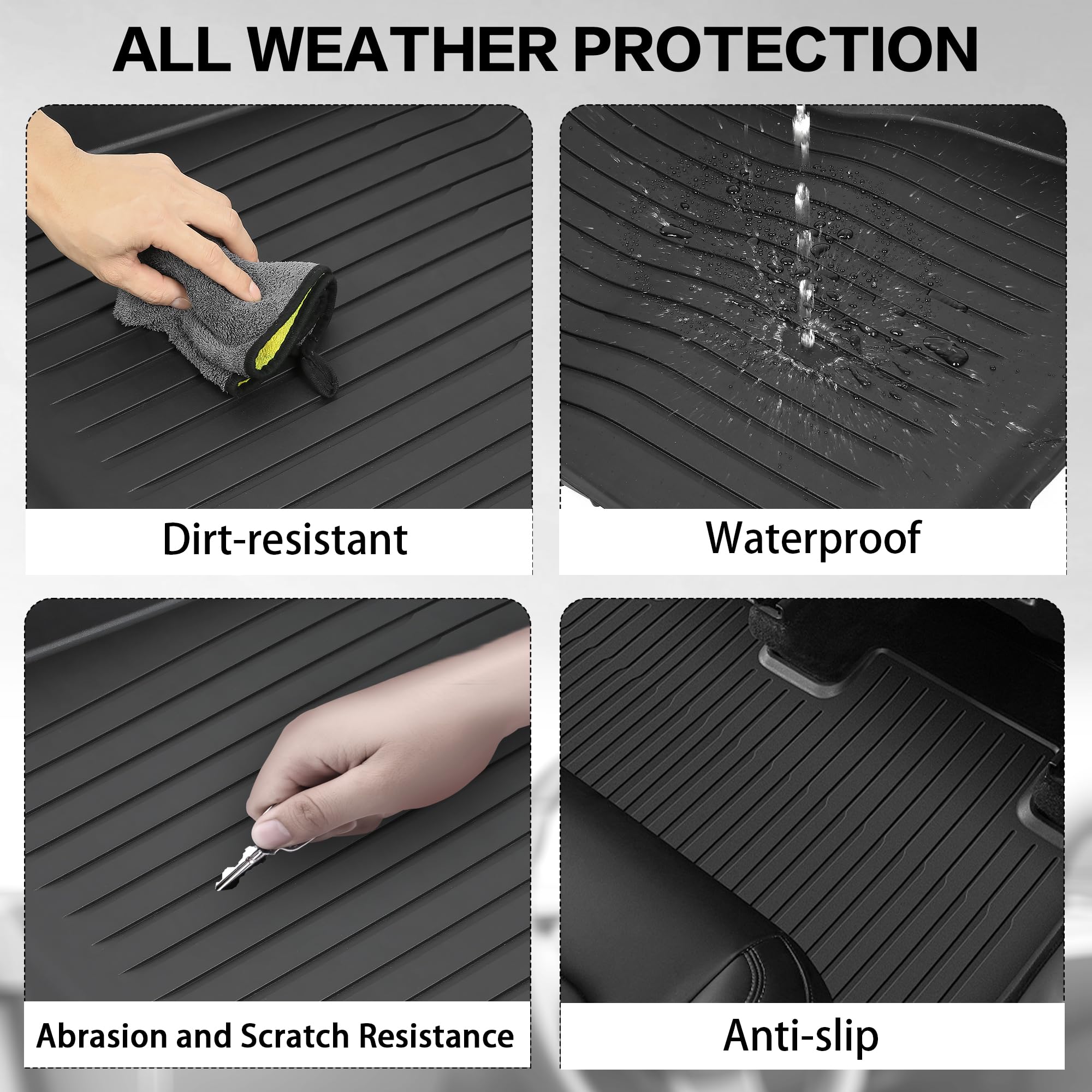 Autocessking Floor Mats For Tesla Model Y 2021-2024, Set Of 6 Mats All Weather Tpe Waterproof Anti-Slip Front & Rear Trunk Mats