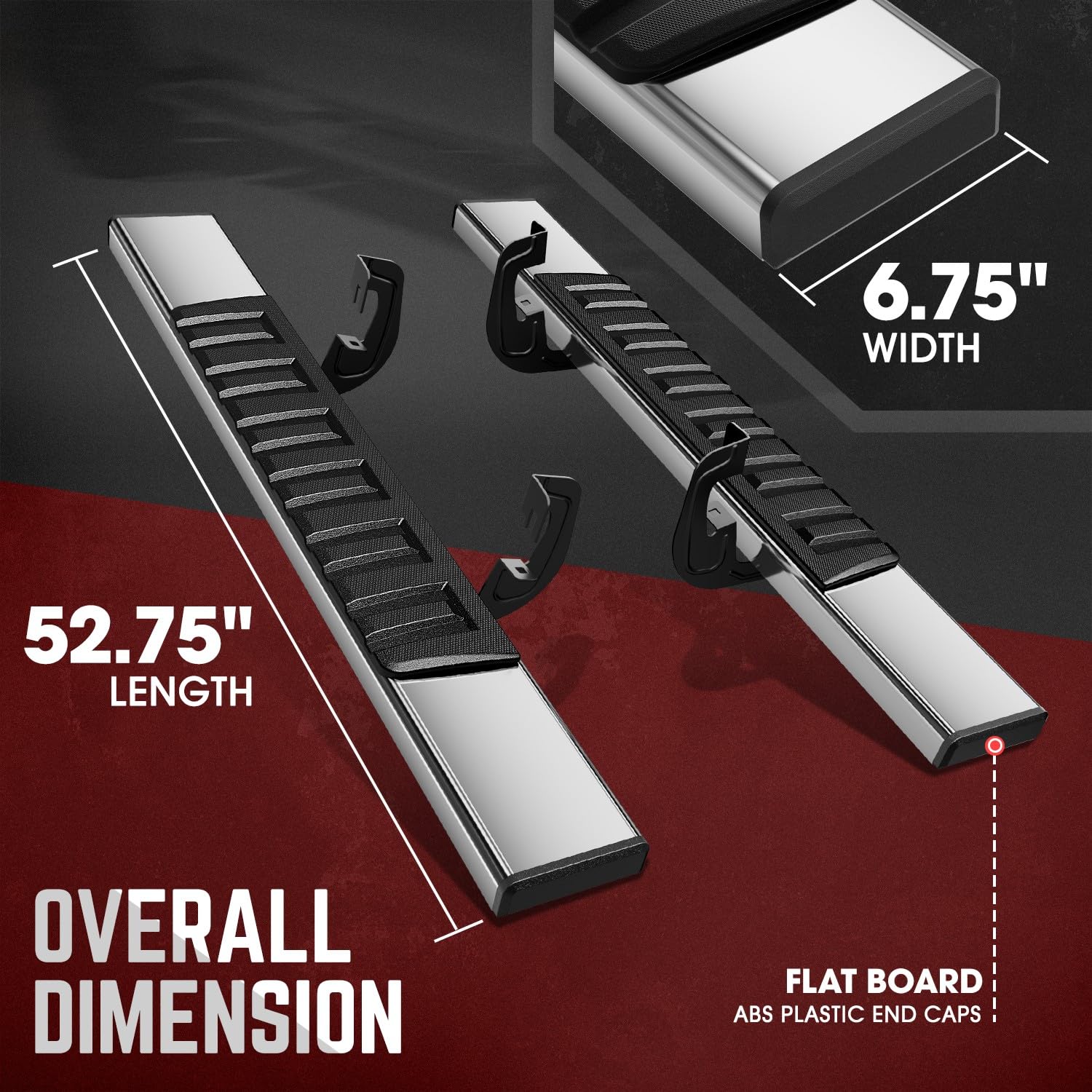 DNA MOTORING 6.75 Wide Flat Running Boards Side Step Bars Compatible with 2007-2018 Chevy Silverado GMC Sierra 1500/2007-2019