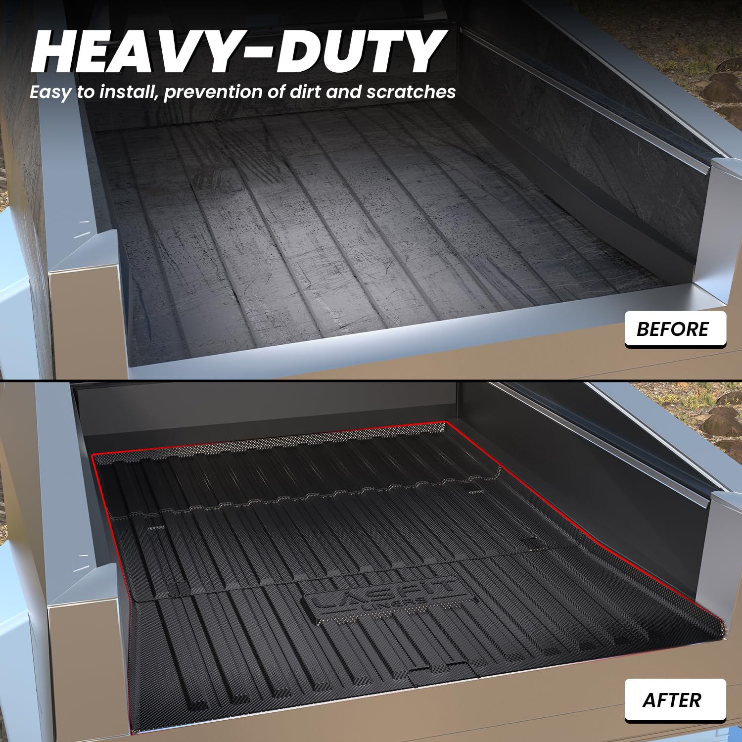 Lasfit Truck Bed Mat For Tesla Cybertruck 2024 2025 2023 6Ft Bed Liner Car Accessories, Custom Fit Tpe All Weather Pickup Cargo