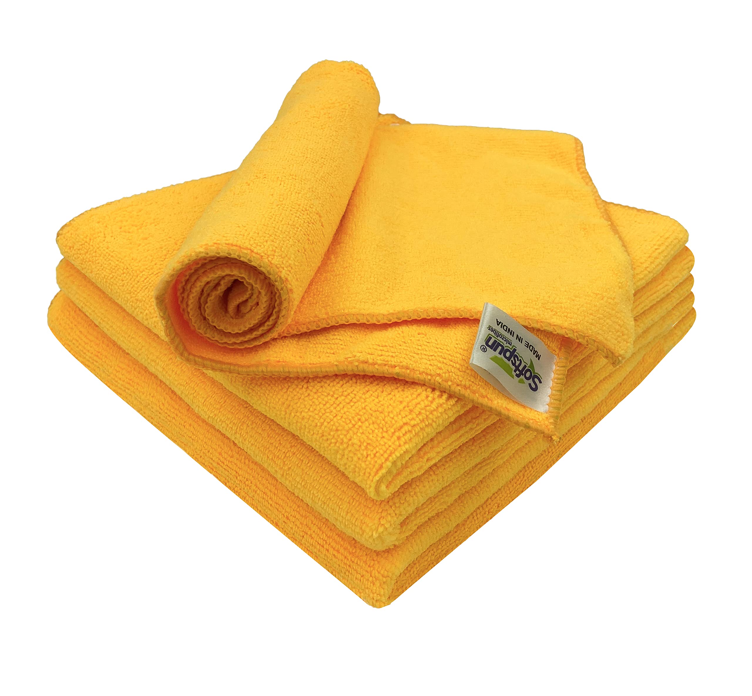 SOFTSPUN Microfiber Cloth  4 pcs  40x40 cms 340 GSM Orange Thick Lint & StreakFree Multipurpose Cloths Automotive Microfibre T