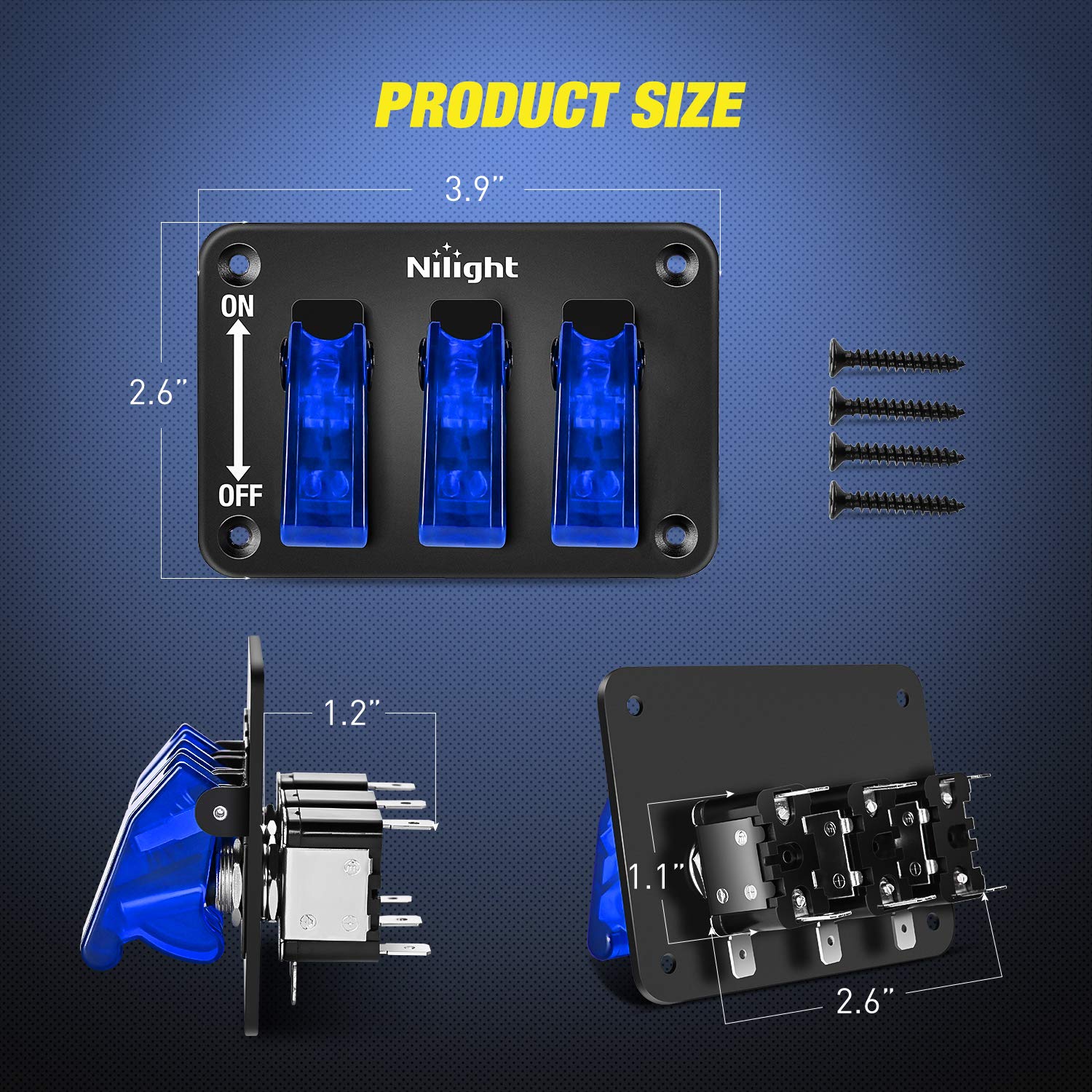 Nilight 3 Gang Toggle Switch 12V Rocker Switch Panel With Led Light And Flip Cover Heavy-Duty On/Off Switch Plate 3 Pin Spst Roc