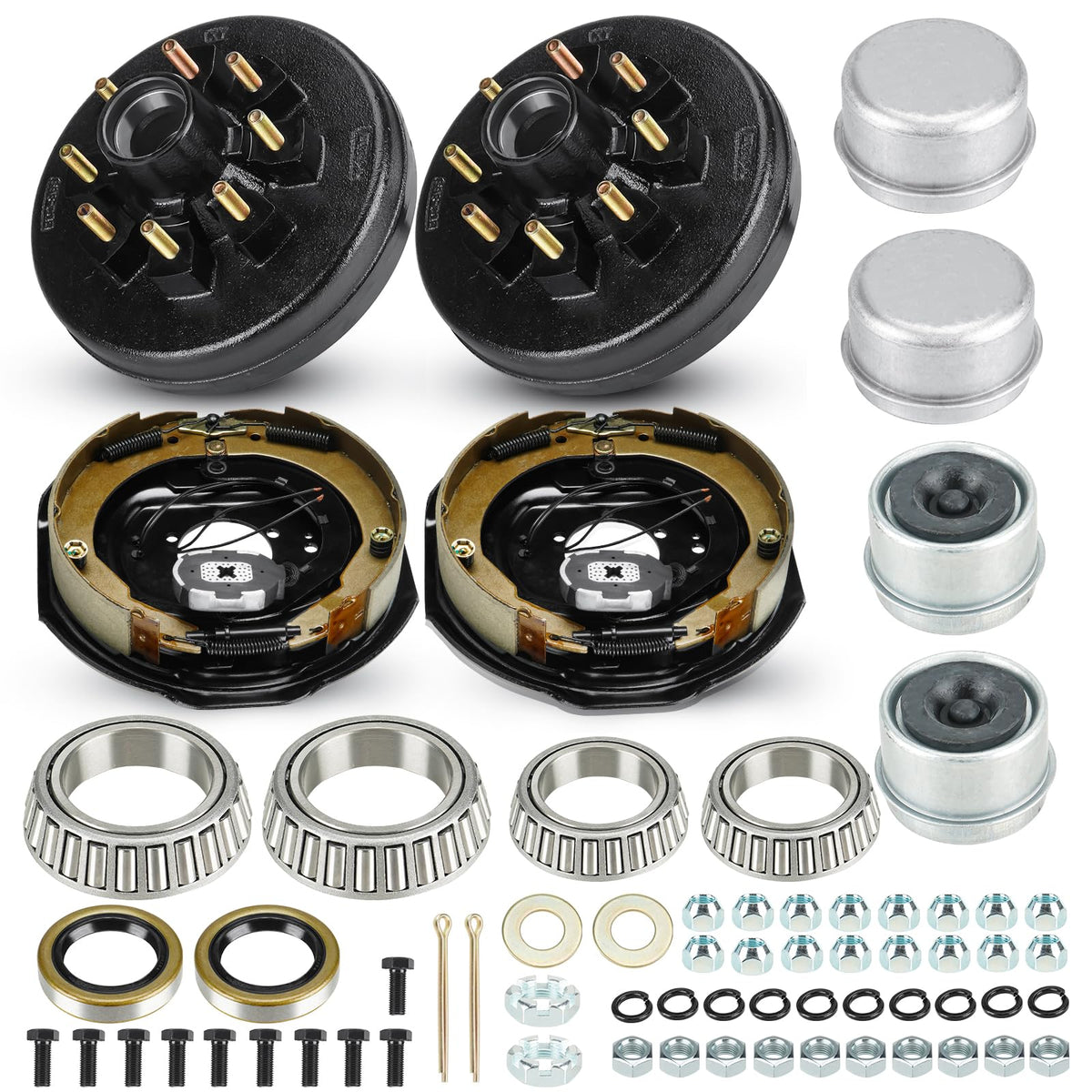 Trailer Axle Electric Brake Kit, Pair Of 8-6.5'' Bolt Circle Brake Drum With 12'' X 2'' Electric Brakes For 5200-7000 Lb Axles,