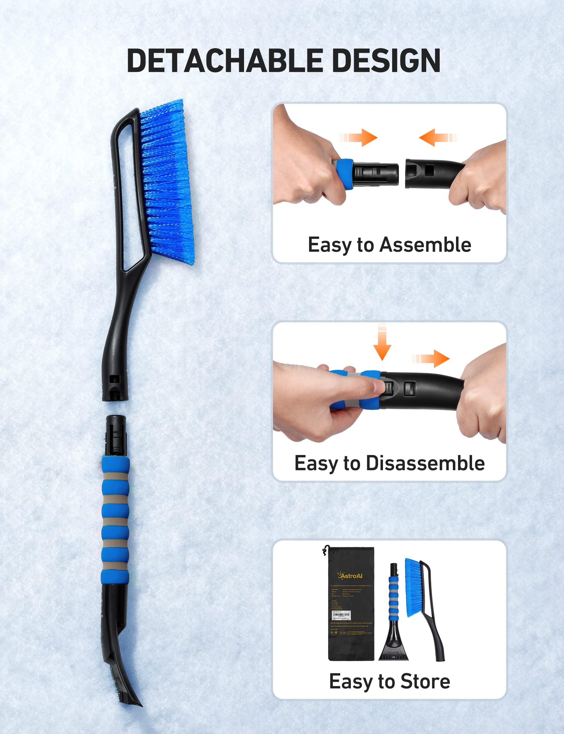 Astroai 27'' Snow Brush And Detachable Ice Scraper With Ergonomic Foam Grip For Cars, Trucks, Suvs (Heavy Duty Abs, Pvc Brush, B