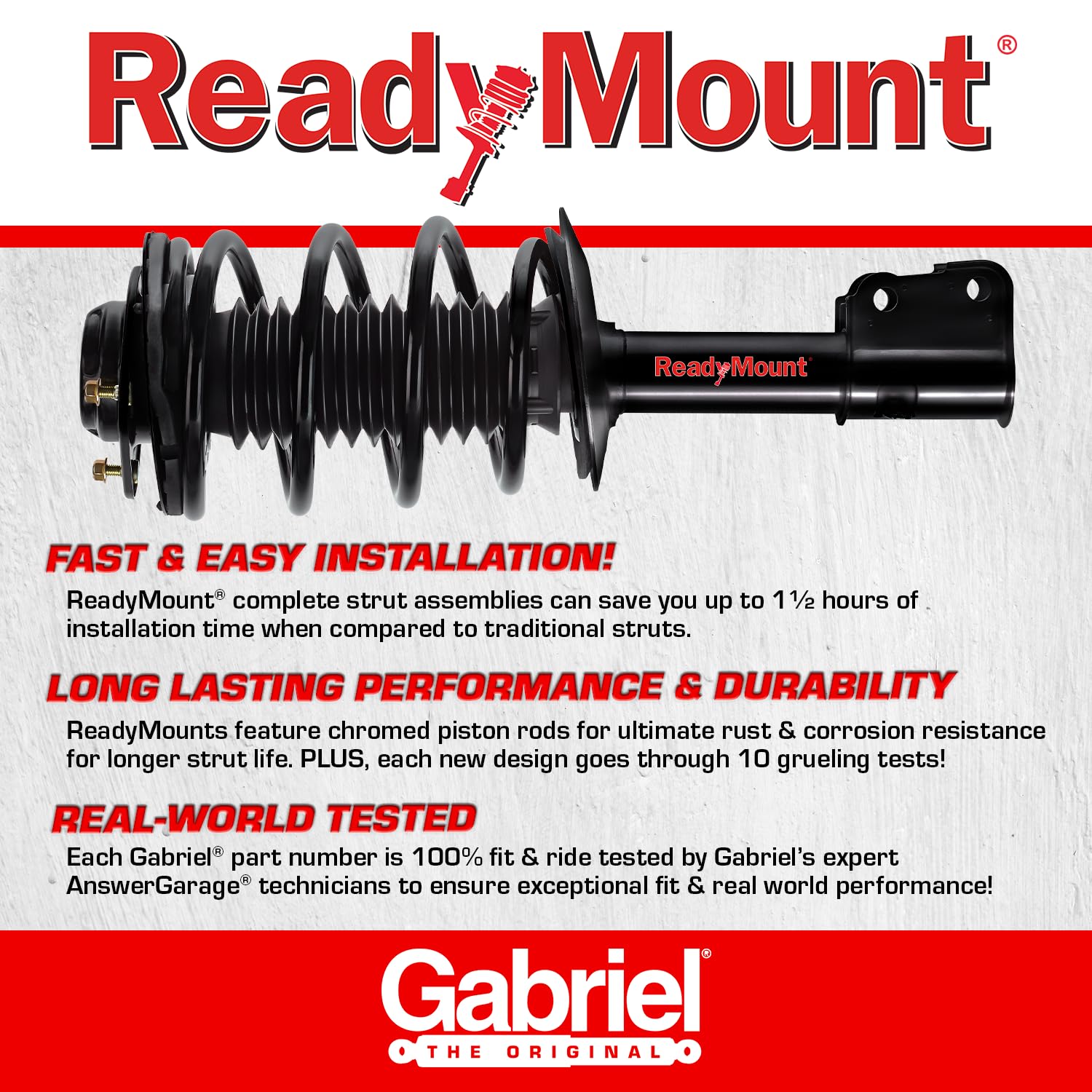 Gabriel G57343 Ultra Readymount Rear Left Complete Strut Assembly For 05-09 Hyundai Tucson; 05-10 Kia Sportage (1 Pack)