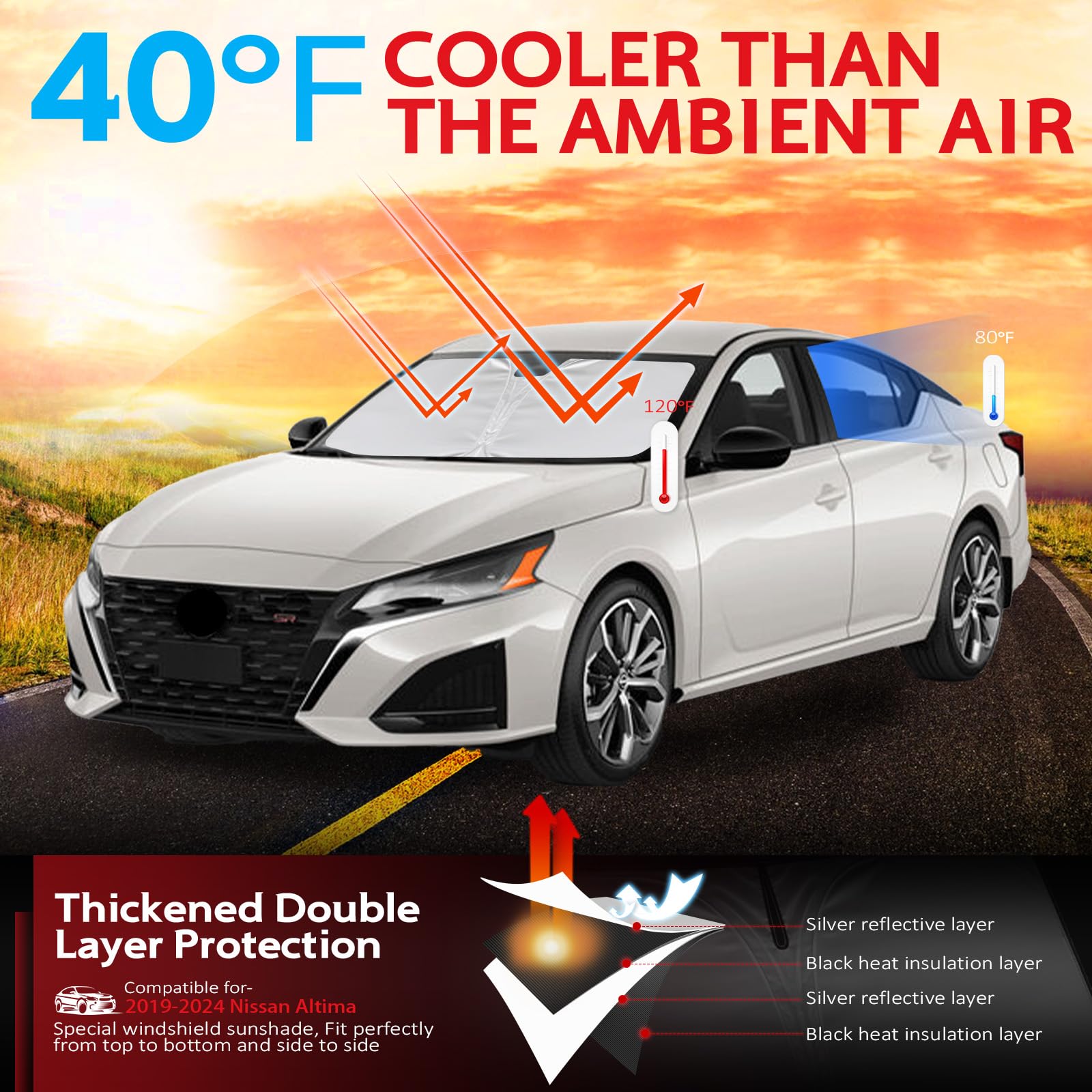 Kayzt Windshield Sun Shade For 2019-2025 Nissan Altima Foldable Sunshade Front Window Custom Fit Car Accessories