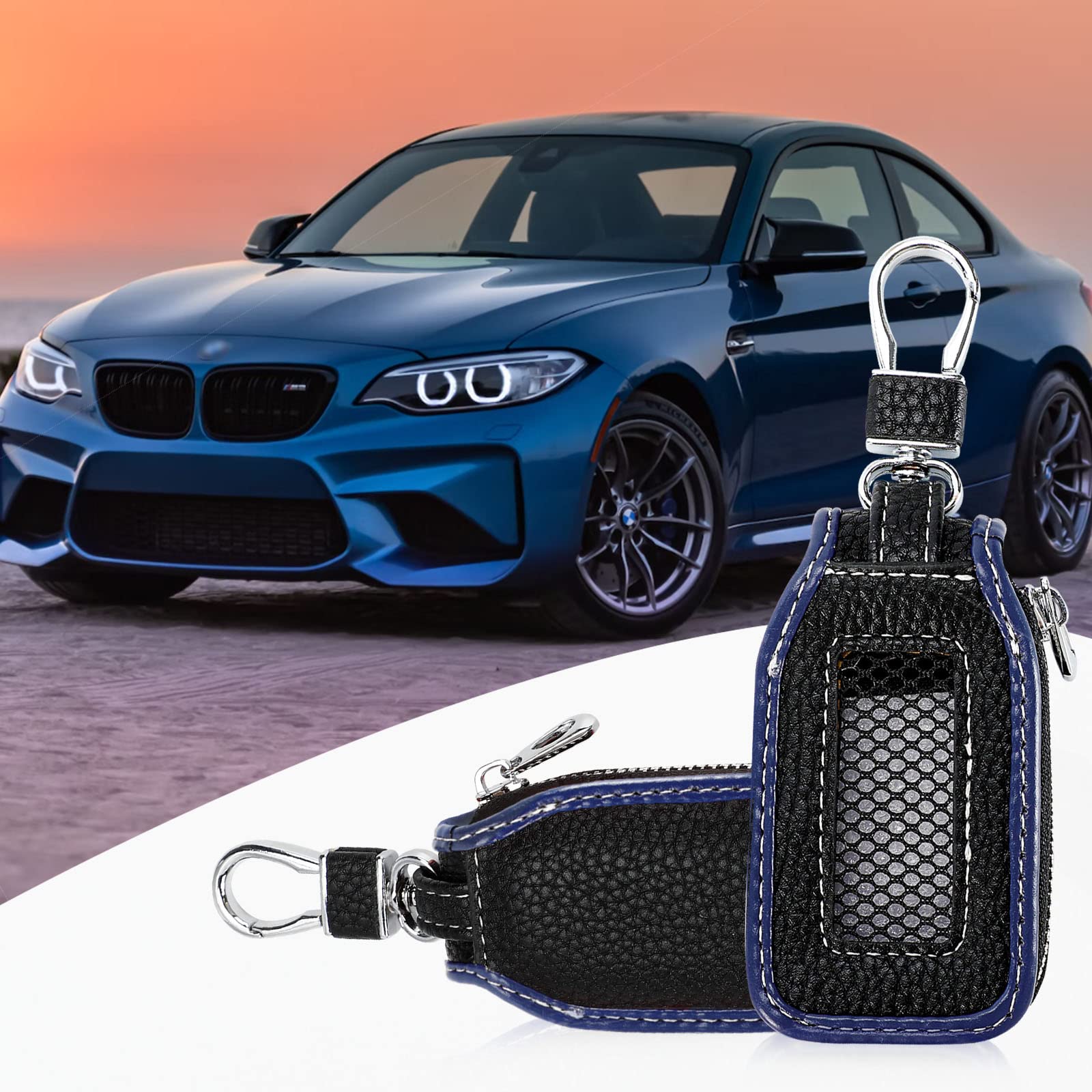 Syihah 2 Pieces Leather Car Key Chain Case Holder Car Key Case Key Fob Protector Car Key Fob Cover Case (Violet)