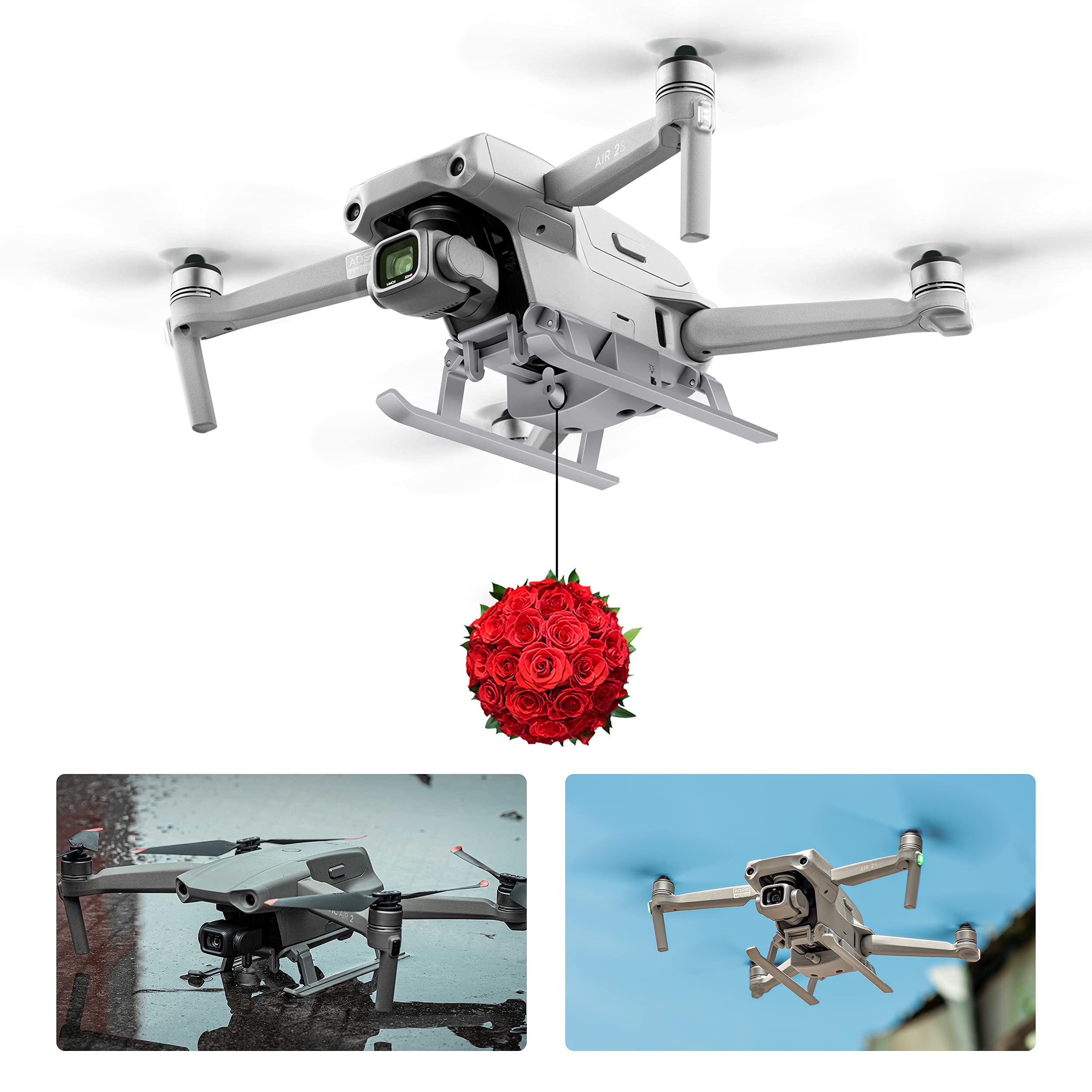 (3 in 1) Tomat Mavic Air 2S Landing Gear with Airdrop System Mavic Air 2 Light Landing Gear Payload/Delivery/Transport Release for DJI Air 2S Wedding Clip/Fishing Line with Bait Ring Thrower-New