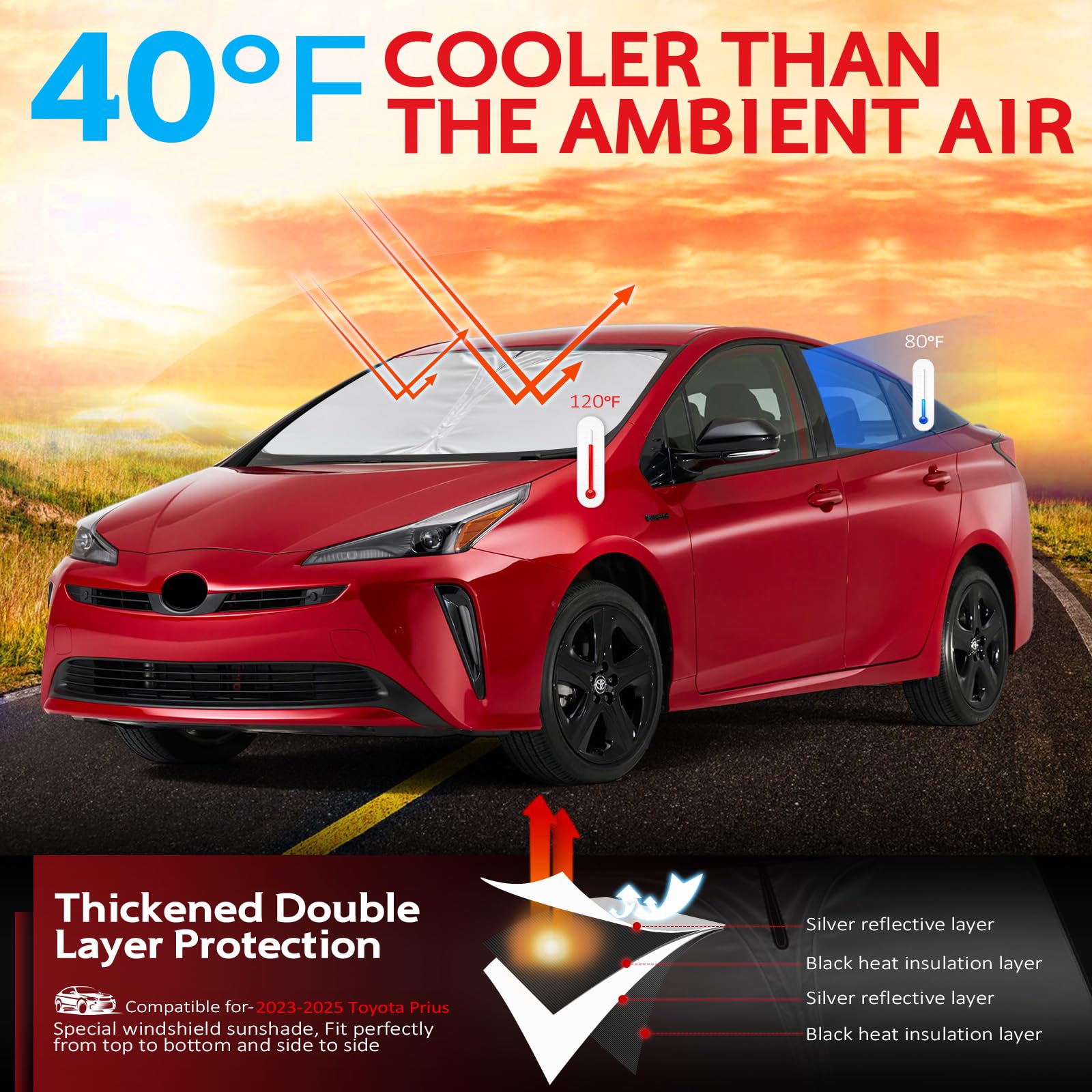 Kayzt Windshield Sun Shade For 2023-2025 Toyota Prius Foldable Sunshade Front Window Custom Fit Car Accessories