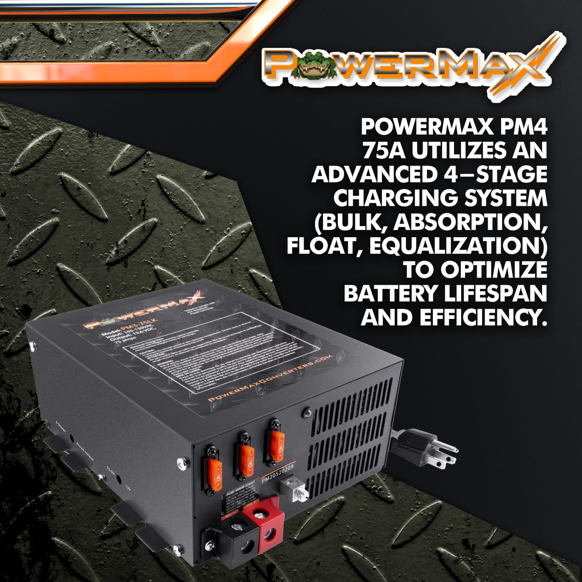 Powermax Rv Converter | 75 Amp | 12V Power Converter With Built-In 4 Stage Smart Battery Charger | 110Vac To 12Vdc | Lithium Com