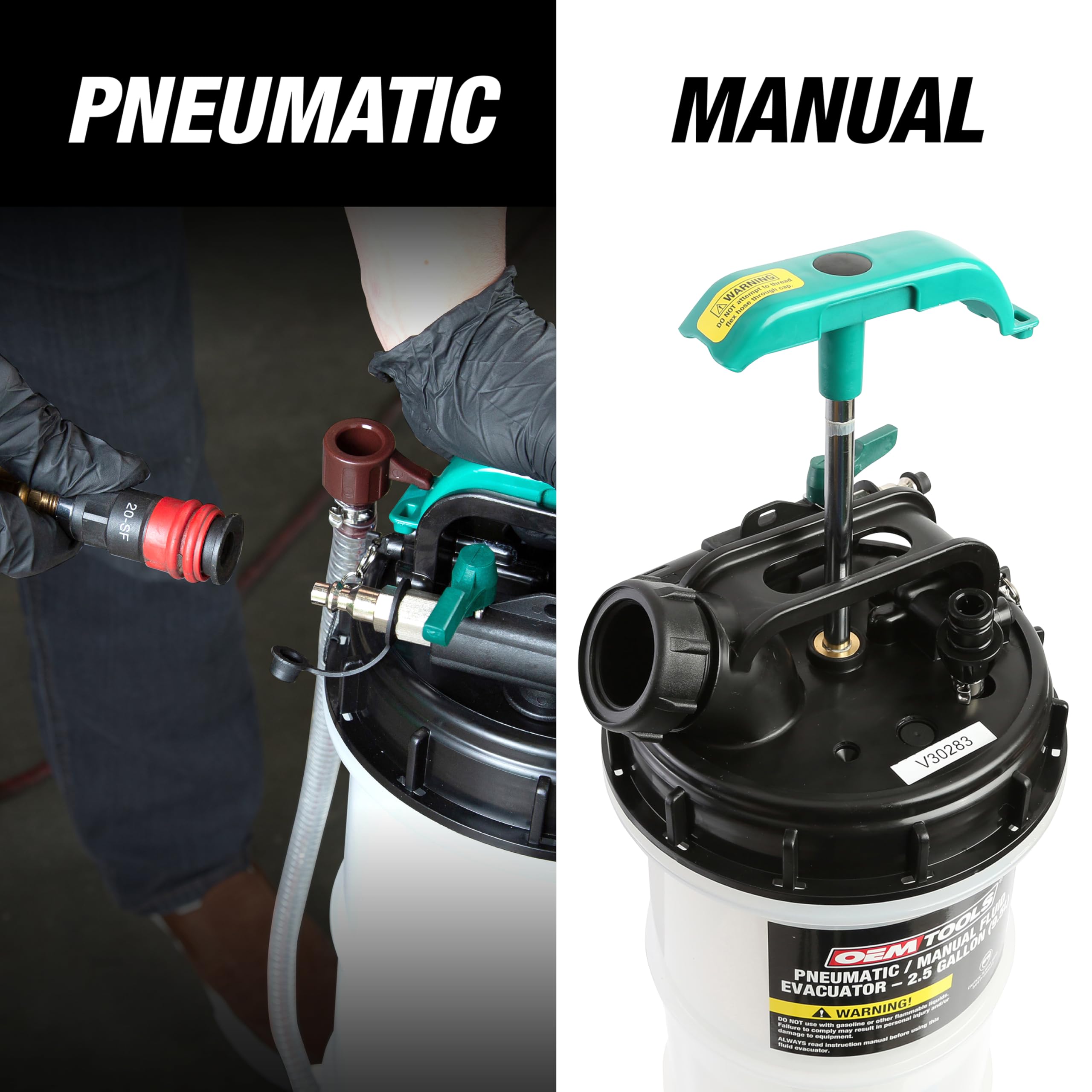 Oemtools 24937 6-Liter Pneumatic/ Manual Fluid Pump Extractor, 5Ft Main Suction Hose, Oversized Pumping Handle, Leak Proof, For