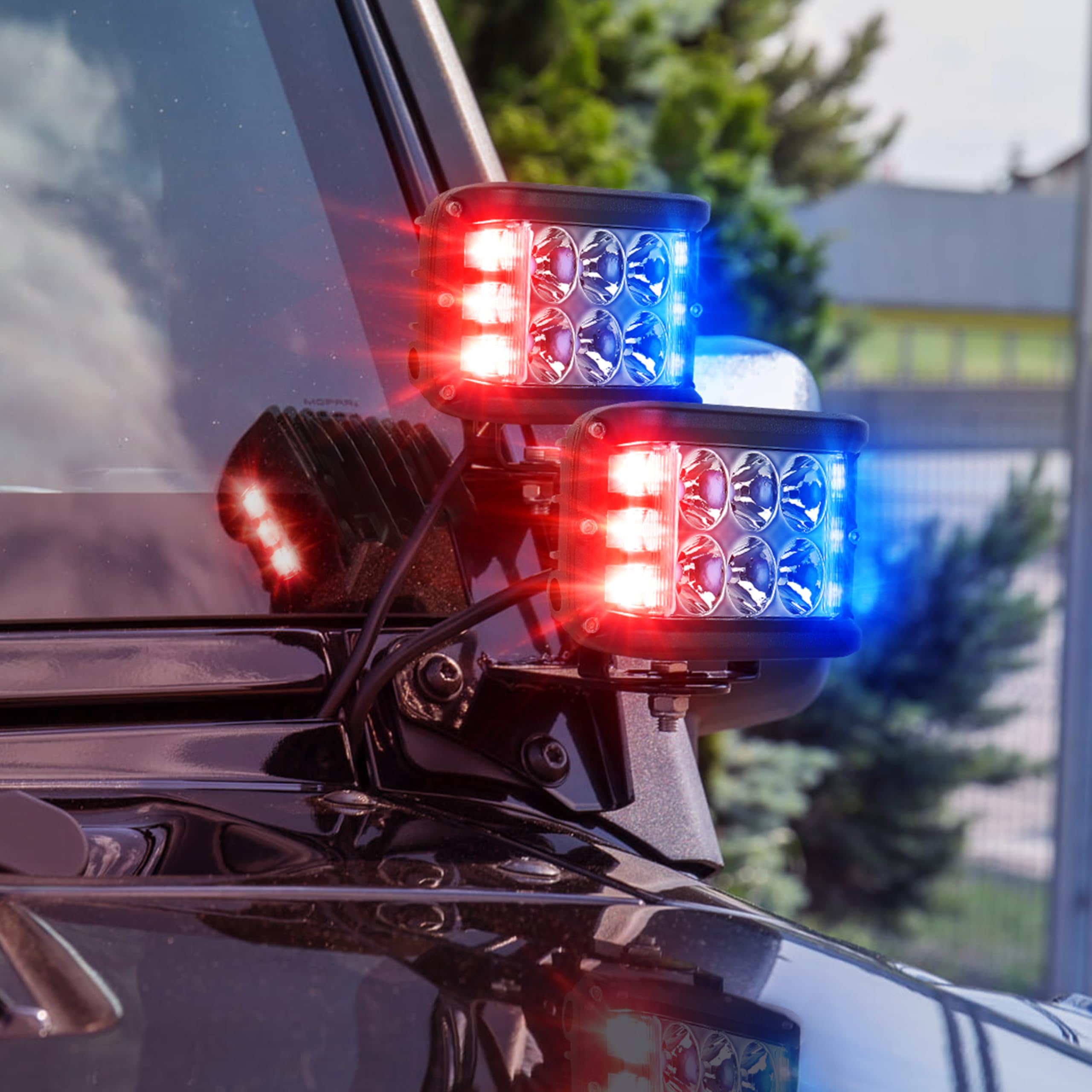 HOYUZA 4 Inch LED Pod Lights - Red & Blue Dual Color Strobe - Model HY-1818SRB, Die Casting Aluminum Alloy Side Shooter Lights