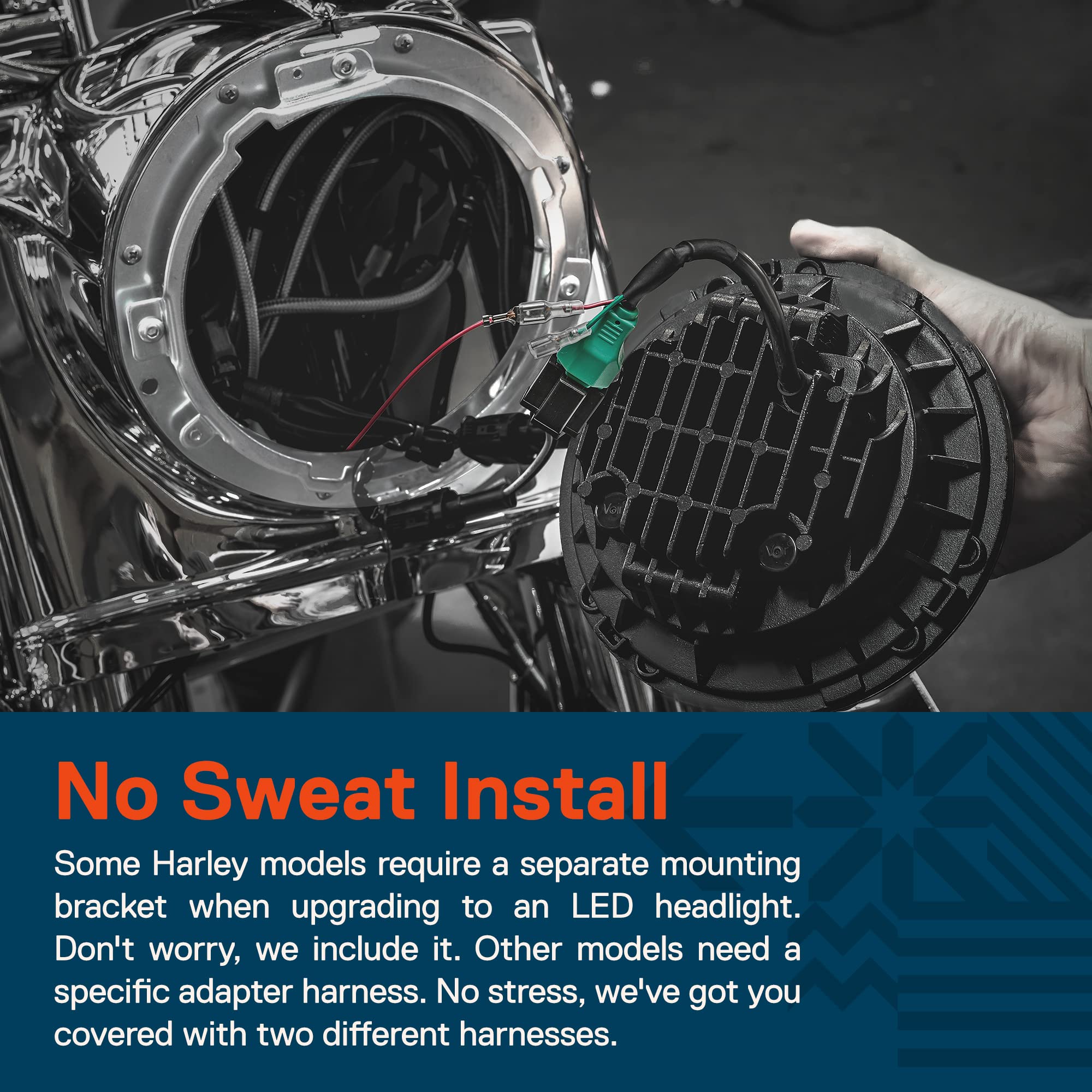 TRUE MODS 7' LED Headlight for Harley Davidson + Mounting Bracket [Chrome-Finish] [HALO DRL] [4500 Lumen] [H4 Converter Plug n Play] Touring Dyna Electra Glide Road King Softail Fatboy Road Street