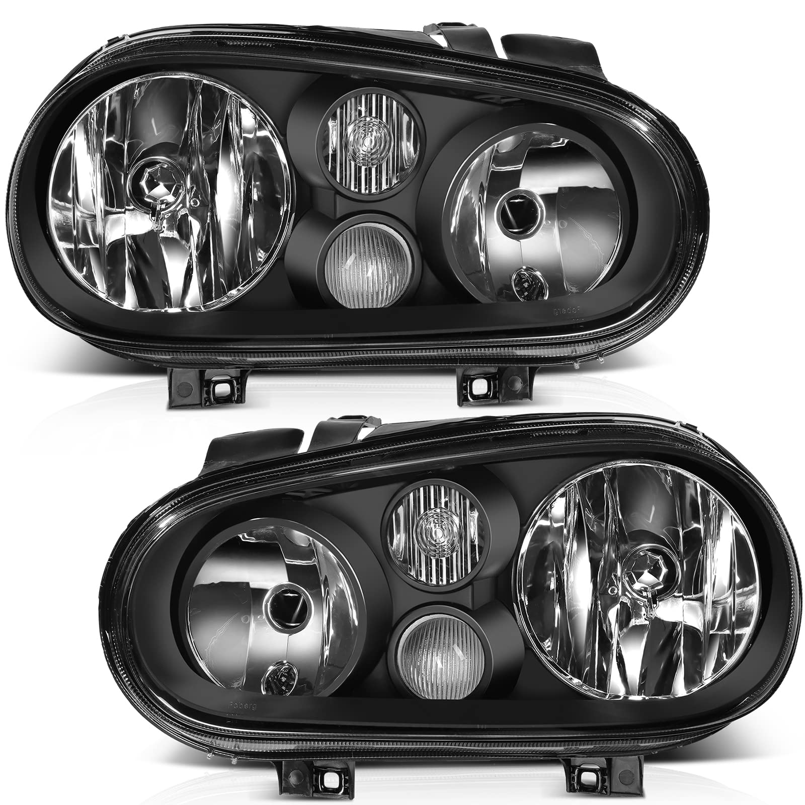 Lsailon Headlight Assembly Replacement Fit 1999-2002 For Cabrio1999-2006 For Golf Black Housing Clear Lens