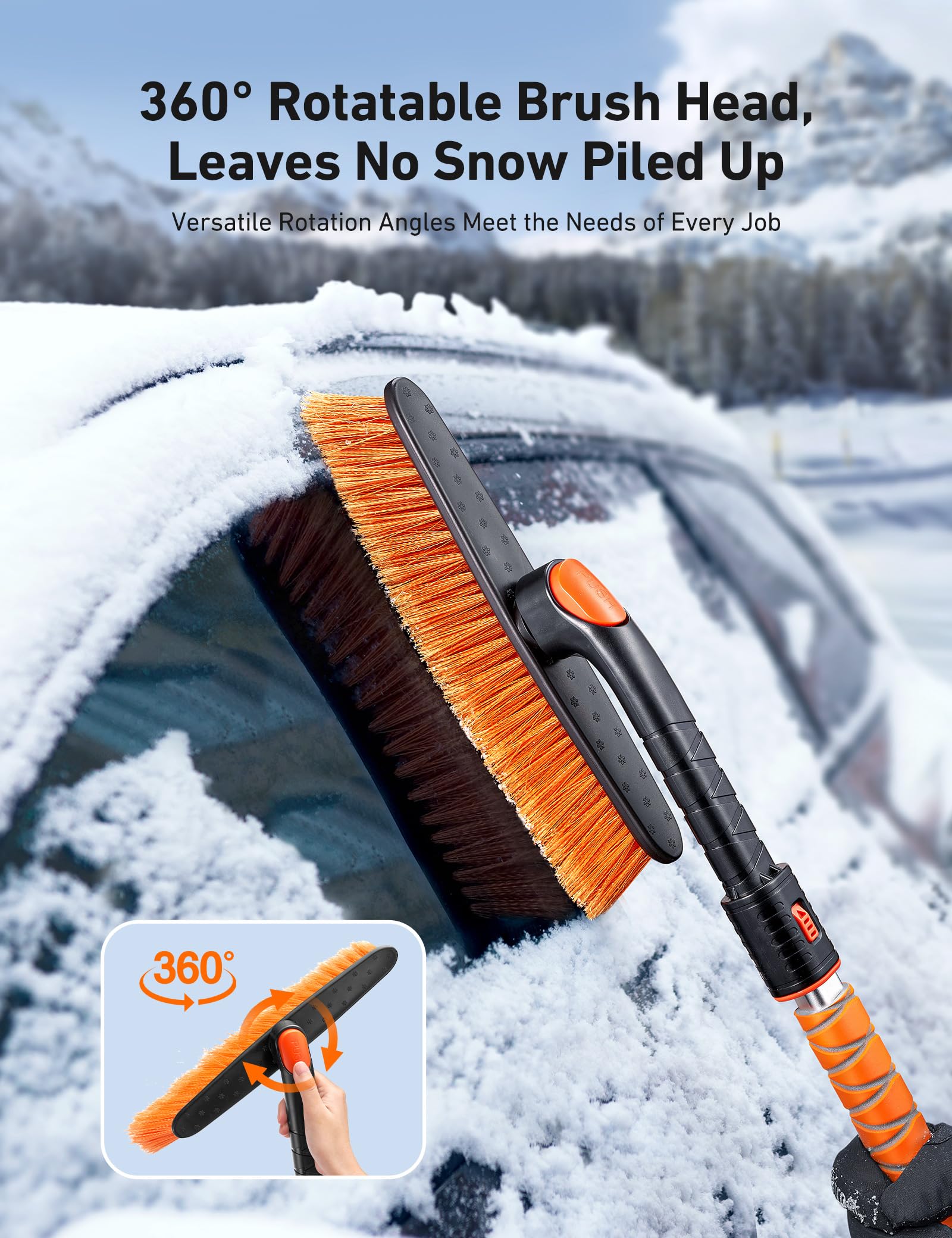 Astroai 39.37'' Ice Scrapers For Car Windshield And Snow Brush With Foam Grip And 360 Pivoting Brush Head For Christmas Car Auto