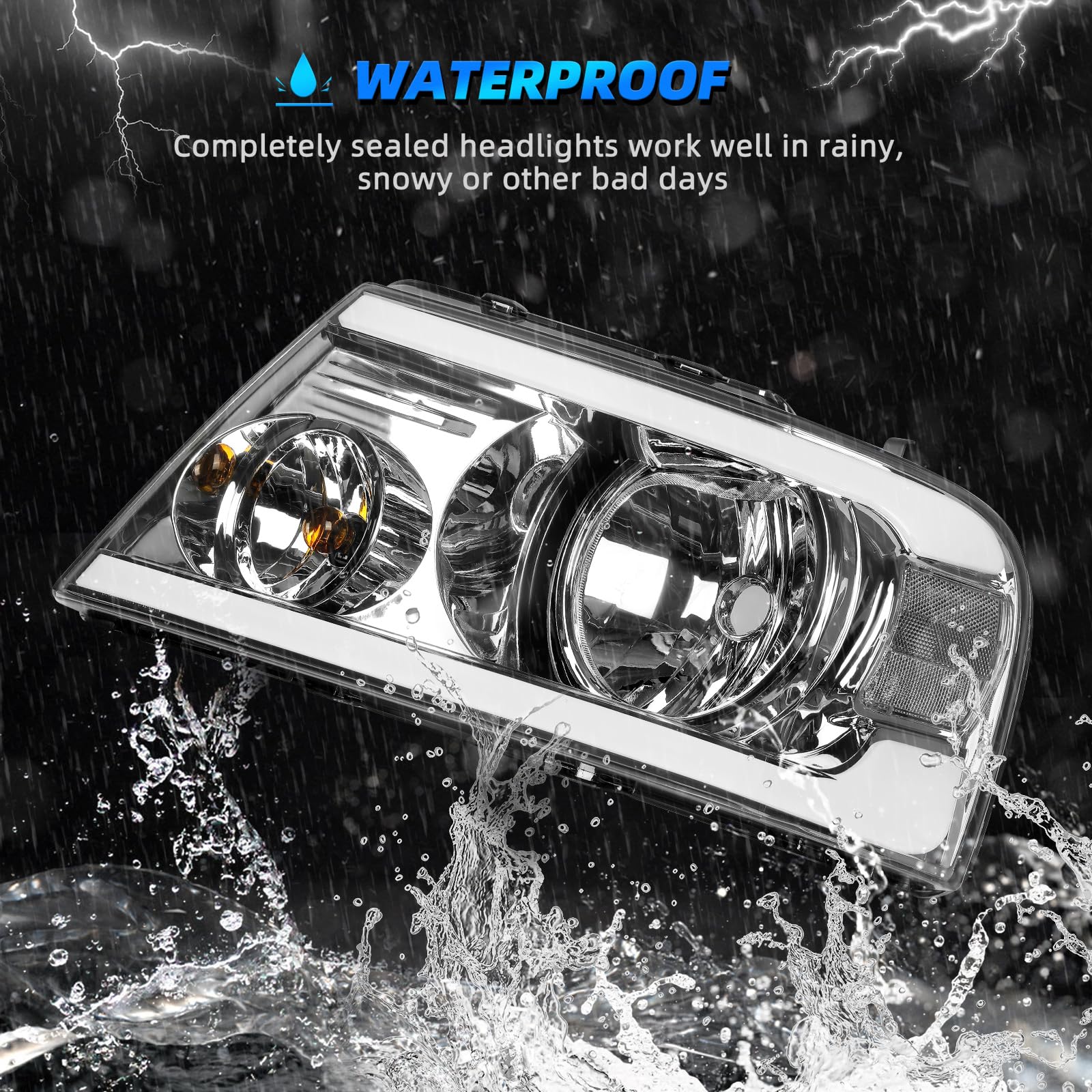 Autosaver88 Switchback Led Tube Headlights Assembly Compatible With 04 05 06 07 08 Ford F150 F-150 Drl Headlamp Replacement Pair