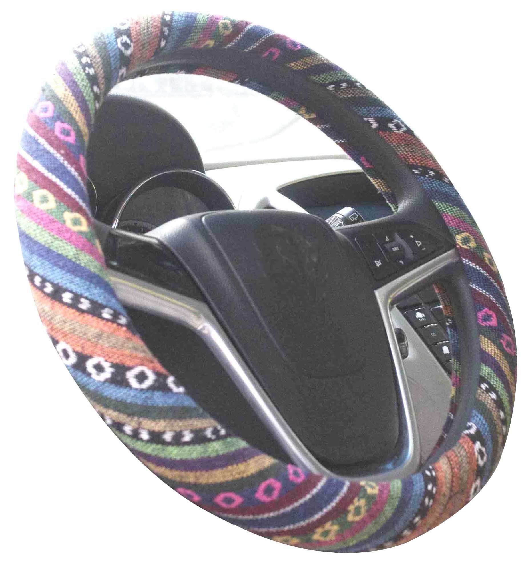 Istn Ethnic Style Coarse Flax Cloth Automotive Steering Wheel Cover Anti Slip And Sweat Absorption Auto Car Wrap Cover (C, 15.25