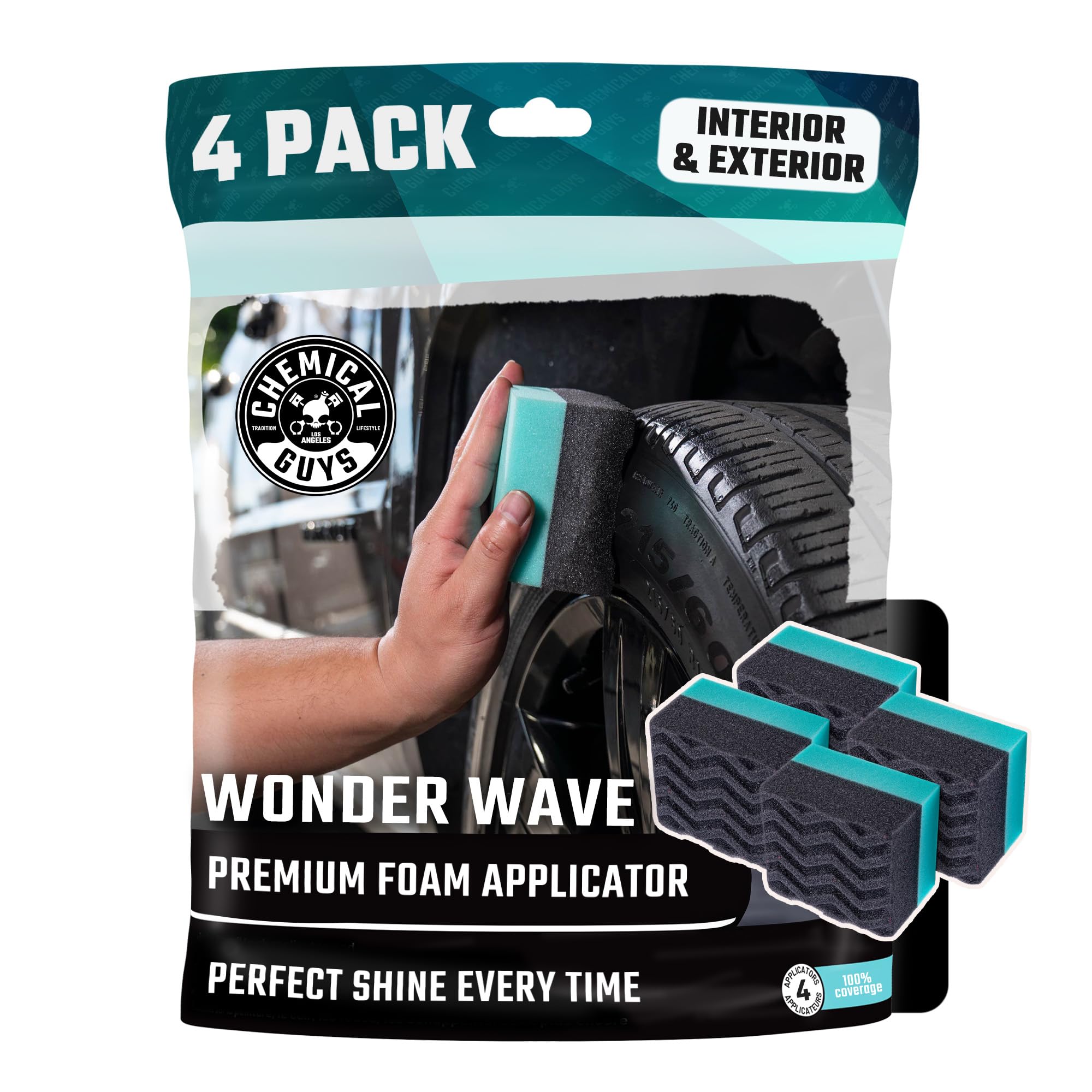 Chemical Guys Wonder Wave Durafoam Contoured Large Tire Shine & Dressing Applicator, 4 Pack