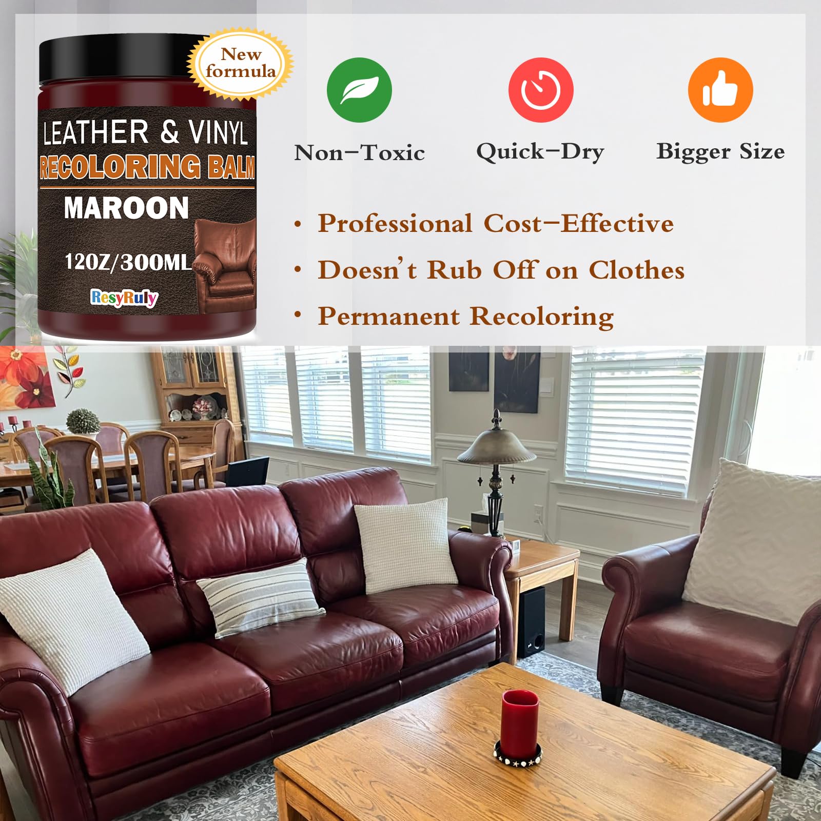 Maroon Leather Repair Kit For Furniture Dye Car Interior Vinyl Seats Paint Leather Conditioner Couch Handbag Chair Stain Remover