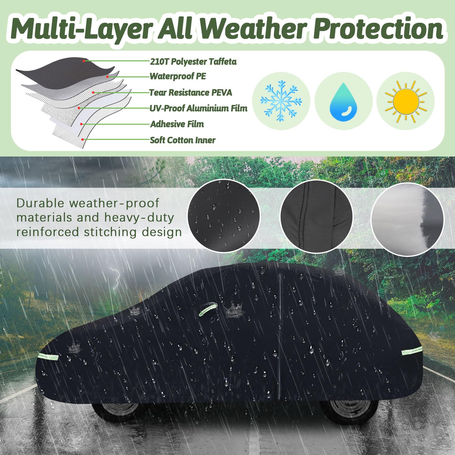 Car Covers For 1960-1980 Beetle Bug Sedan 2-Door, Waterproof All Weather Beetle Full Car Cover 210T Custom-Fit Outdoor Windproof