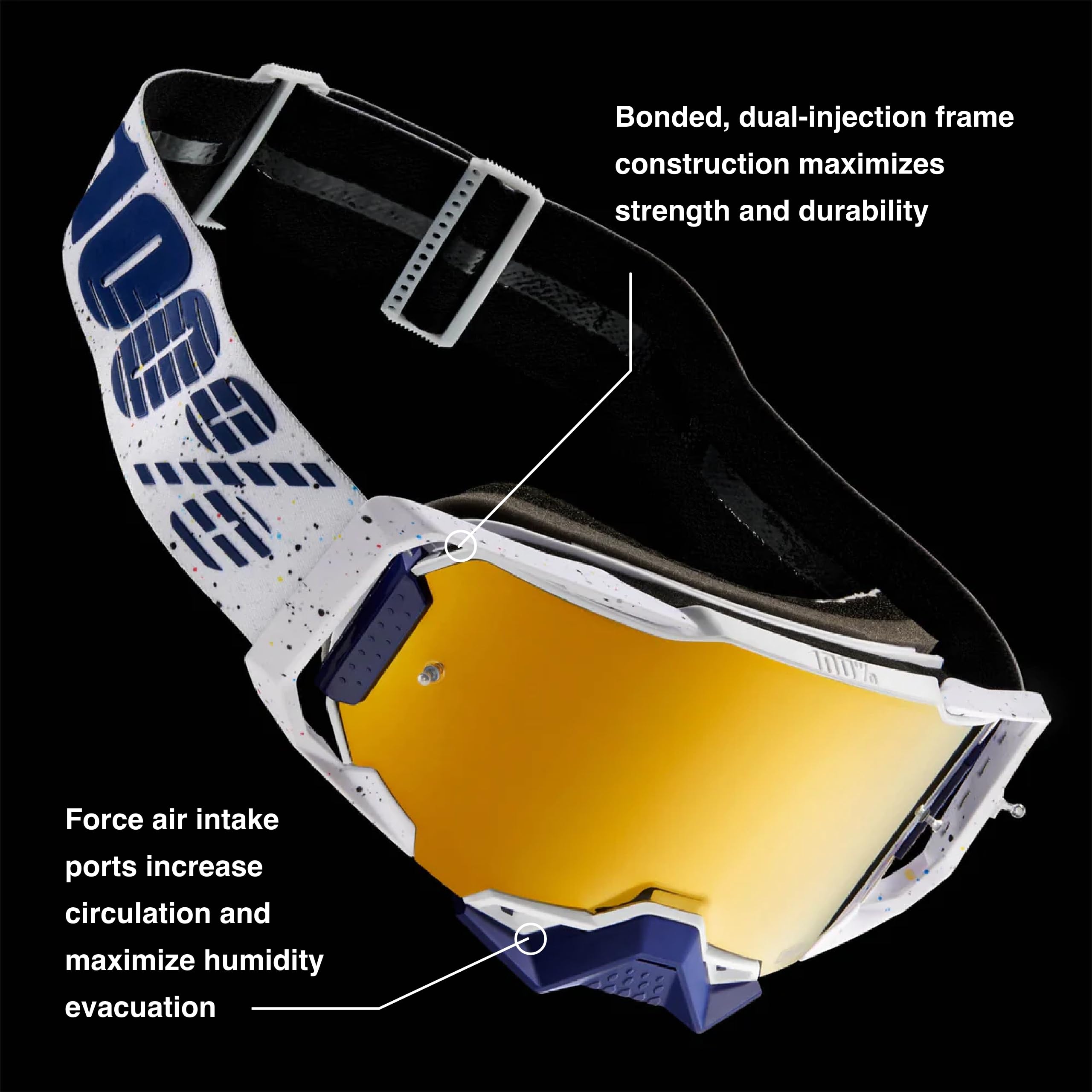 100% Armega Goggles - Eyewear For Dirt Bikes, Motocross, Motorcycle, & Bike Sports - Durable Mountain Biking Goggles - Silver, H