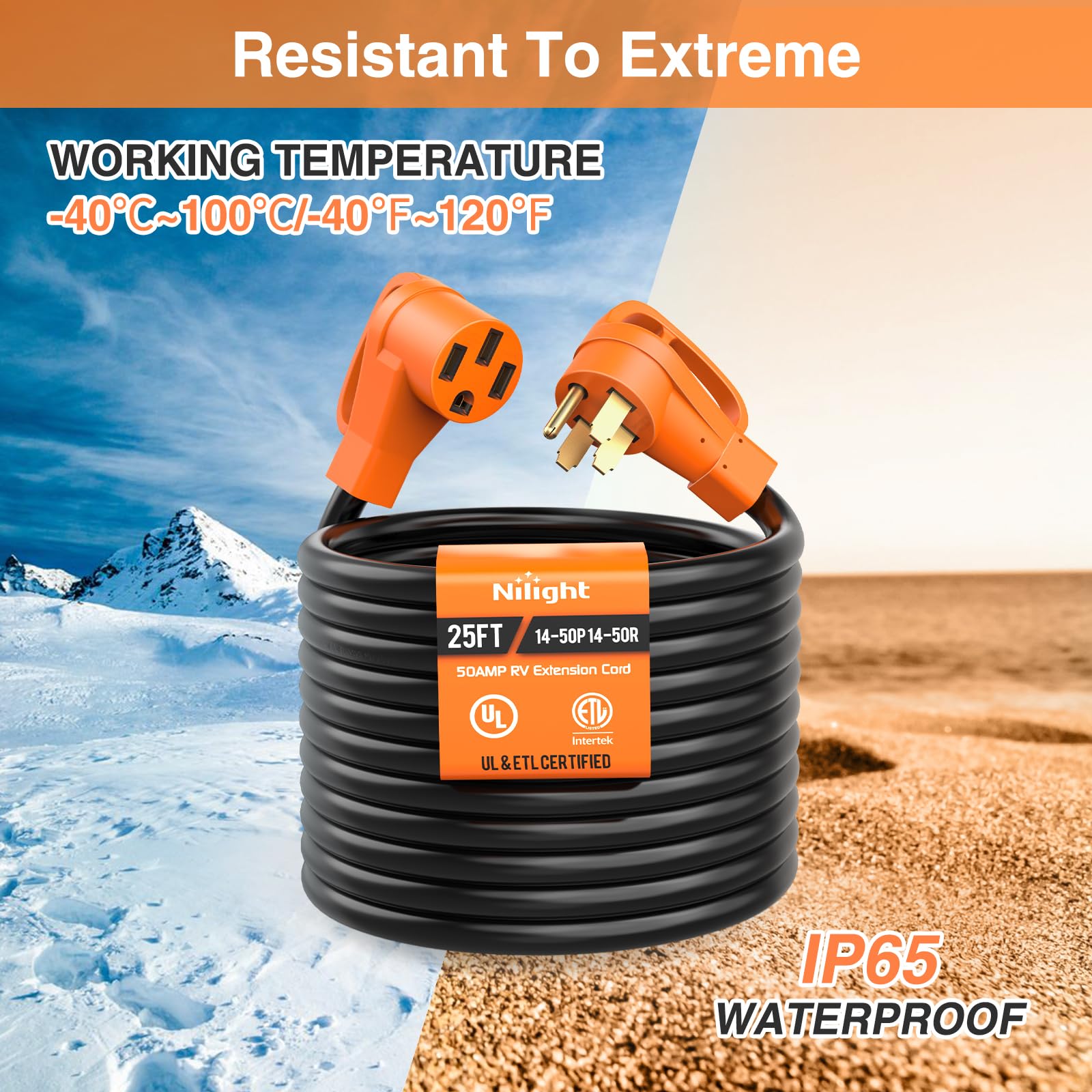 Nilight 25Ft 50 Amp Rv Extension Cord With Adapter 30Amp To 50Amp 250V Heavy Duty 6/3+8/1 Gauge Pure Copper Stw Wire Ul Etl List