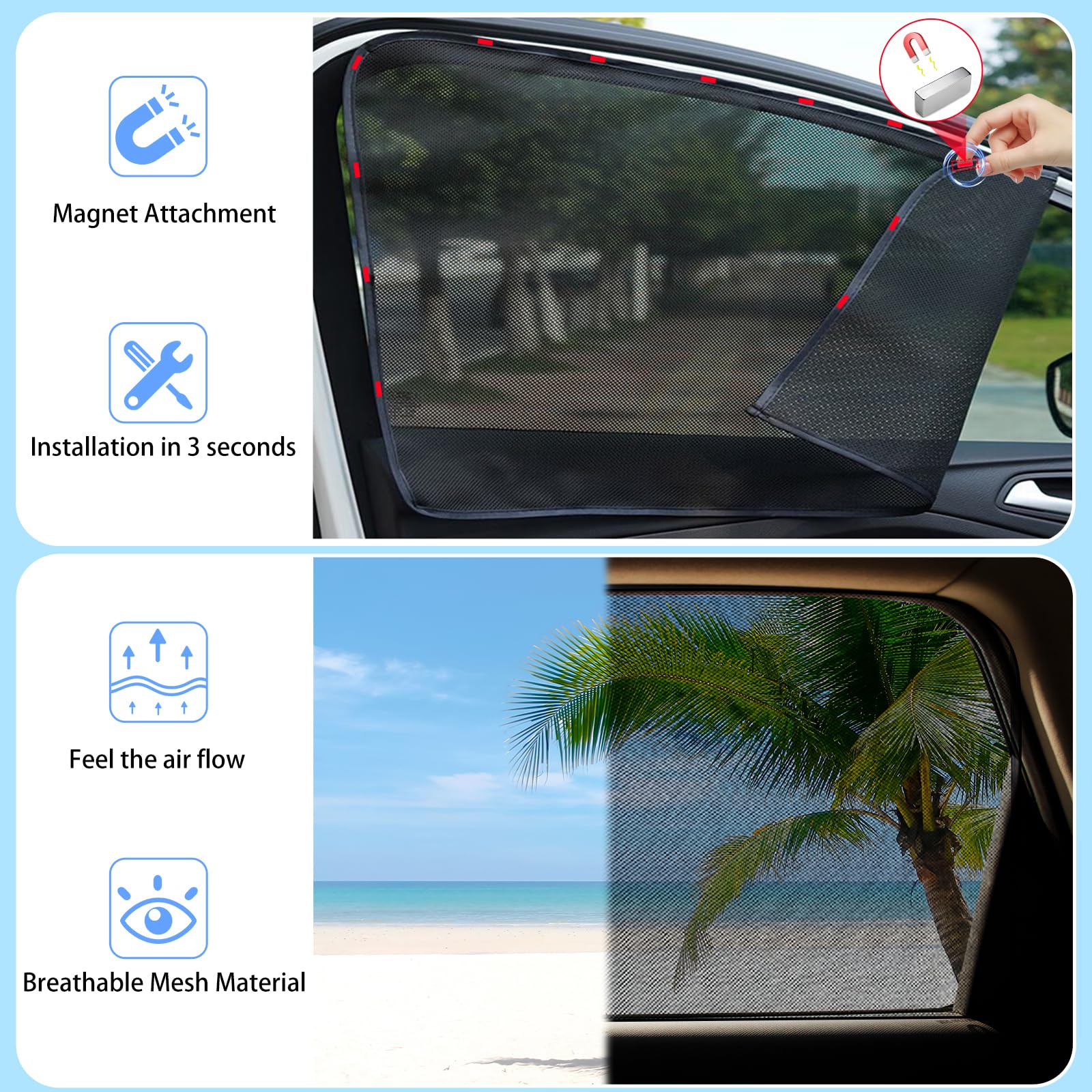 ZATOOTO Car Side Window Sun Shade 4 Pack, Car Window Shades for Baby Magnetic Mesh Sun Shade for Car Window Car Shade Protection