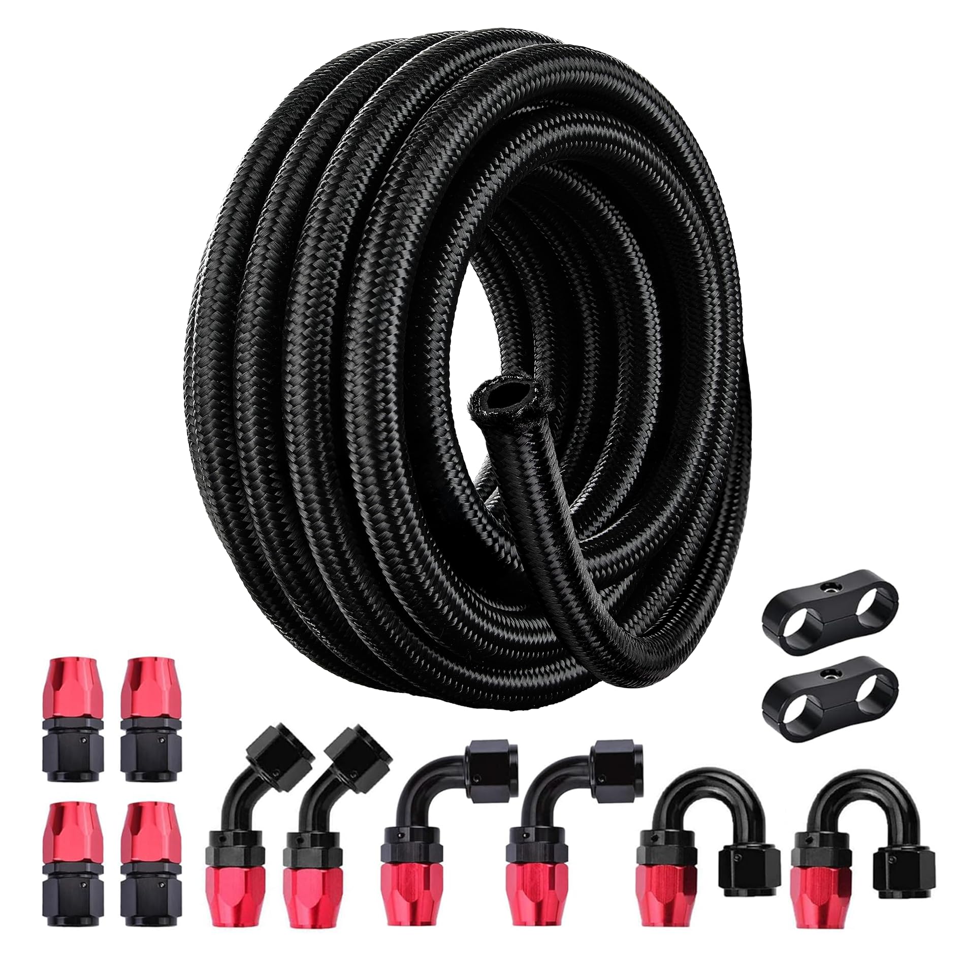 Evil Energy 8An Nylon Braided Fuel Line Kit, An8 Fuel Hose Kit Cpe 20Ft Black&Red