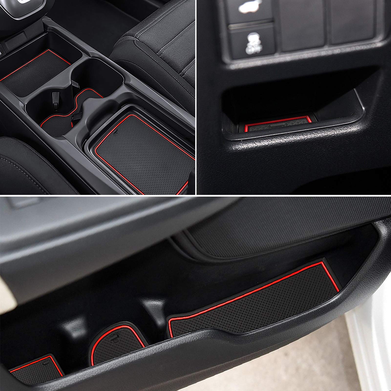 Senshine For Honda Cr-V Crv Accessories 2020 2021 2022 Cup Holder Insert Center Console Liner Trim Door Packet Mats Non-Slip Anti Dust Premium Custom Interior 20Pc Set (Red Trim)