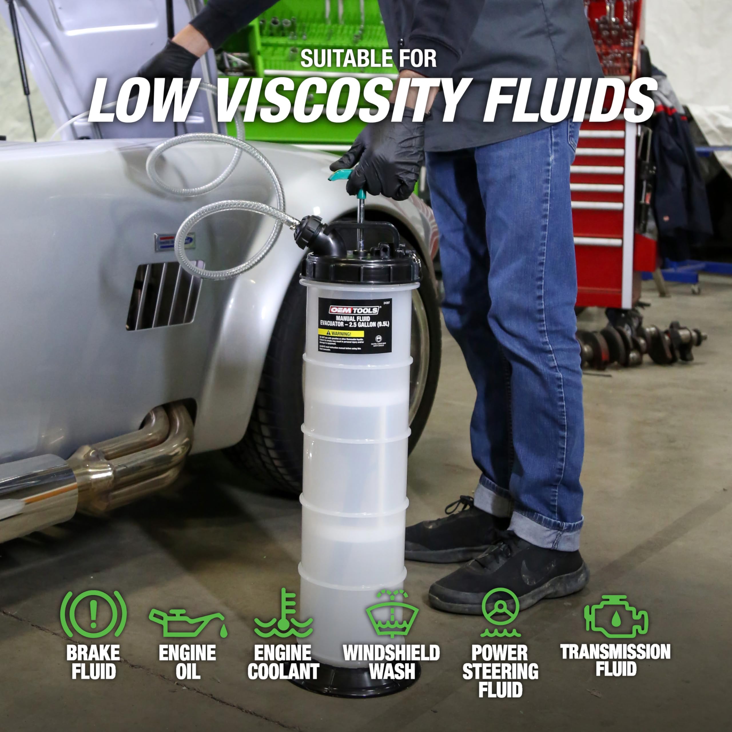 OEMTOOLS 24397 10 Quarts (2.5 Gallons) Manual Fluid Extractor, Oil Extractor Pump, Transmission Fluid Pump, Oversized Handle Manual Oil Pump Extractor