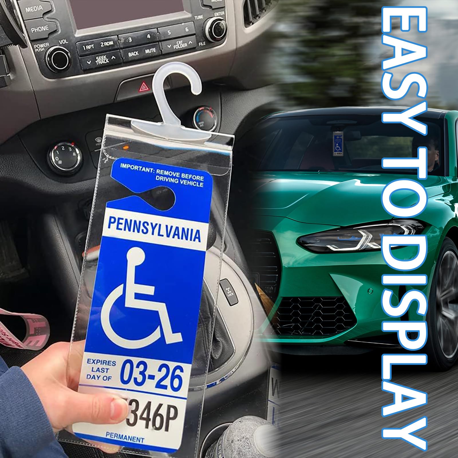 Dickno Handicap Placard Holder, 11.6'' x 5'' Ultra Transparent Disabled Parking Permit Placard Protector with Plastic Large Hang